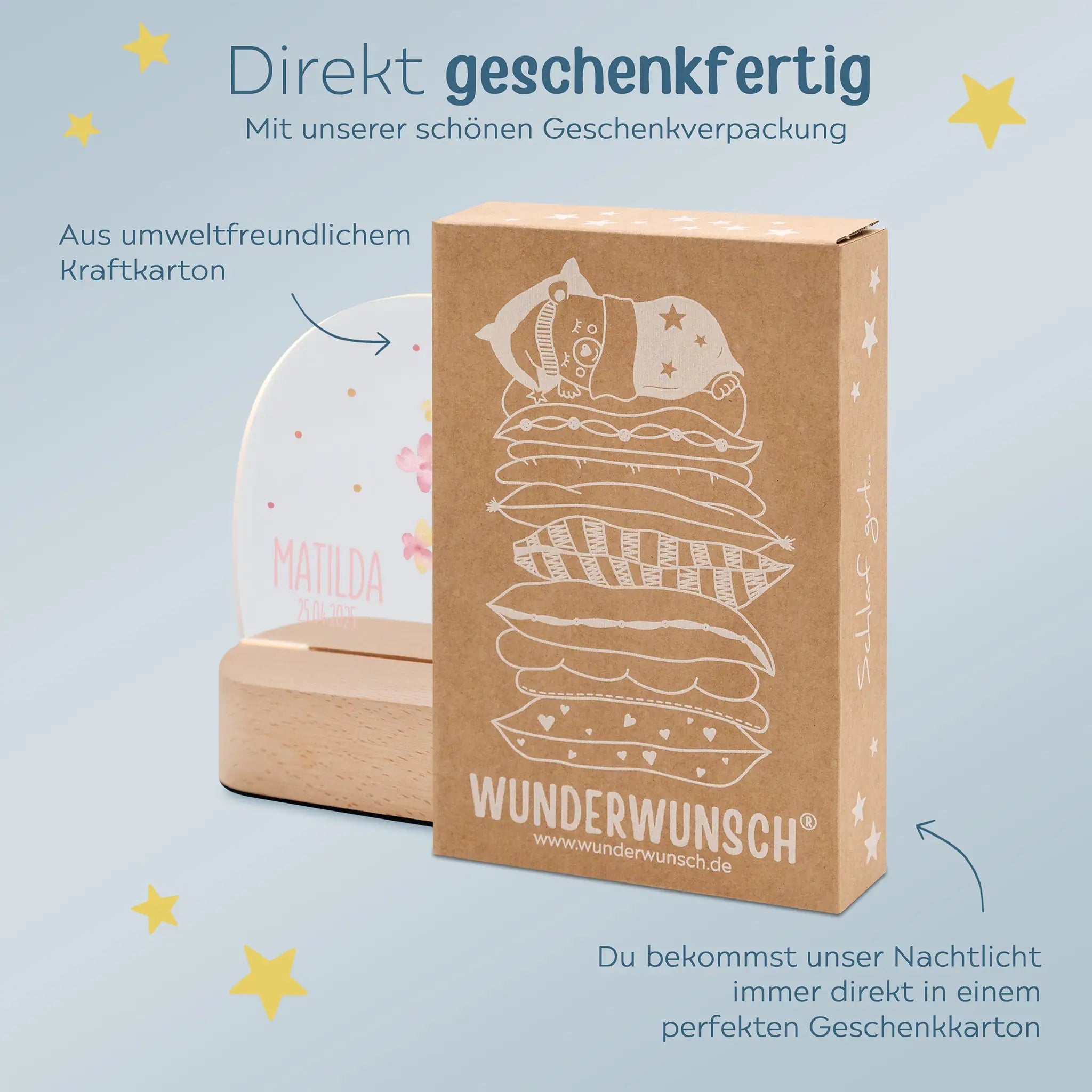 LED Nachtlicht Kinder personalisiert - Blumen rosa Aquarell - wunderwunsch