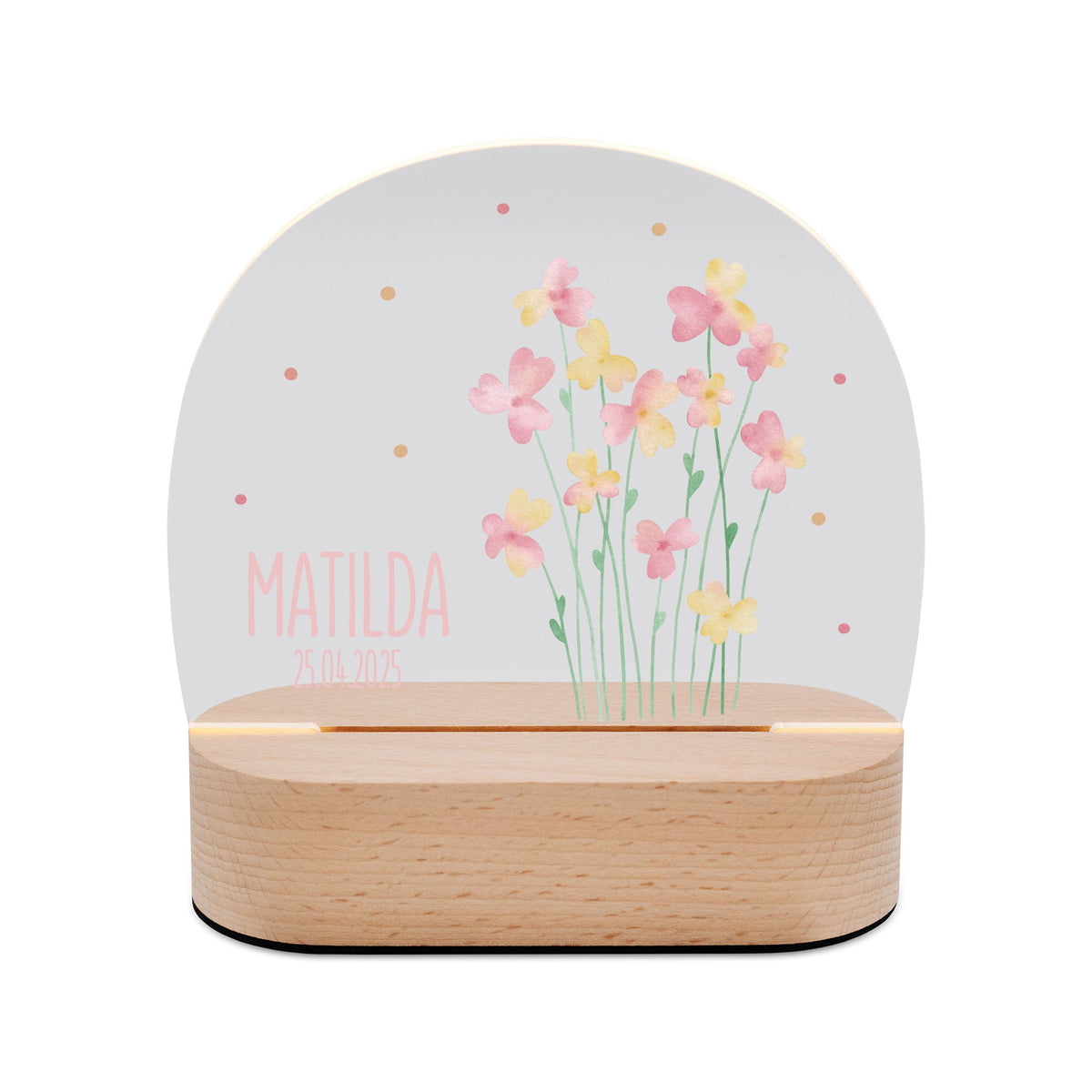 LED Nachtlicht Kinder personalisiert - Blumen rosa Aquarell - wunderwunsch