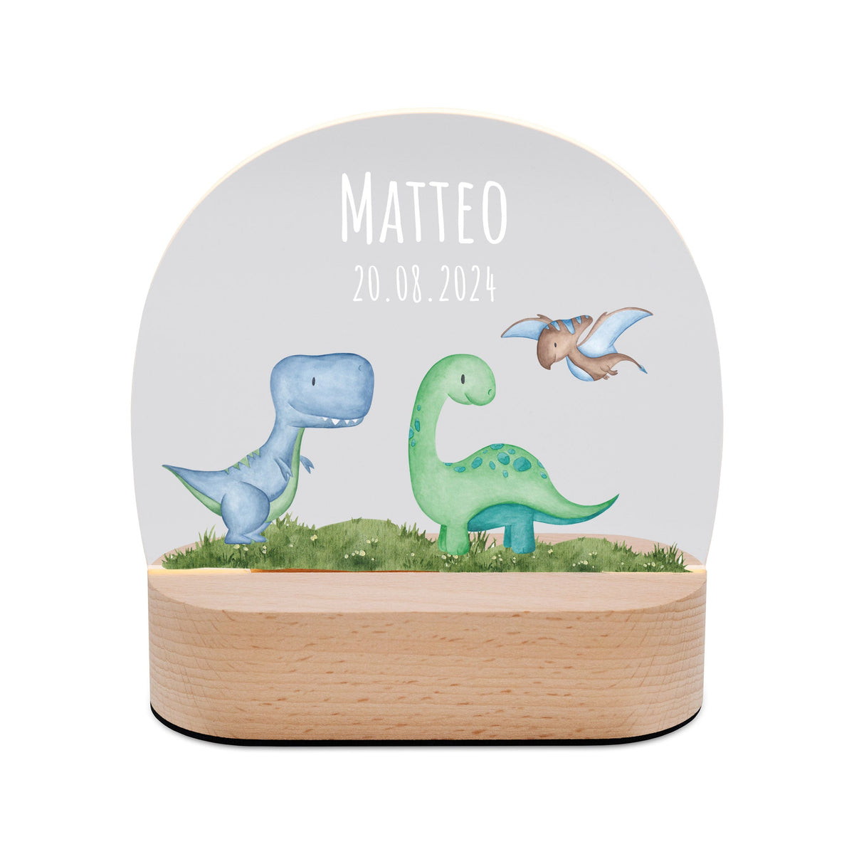 LED Nachtlicht Kinder personalisiert - Dinos Wiese Aquarell - wunderwunsch