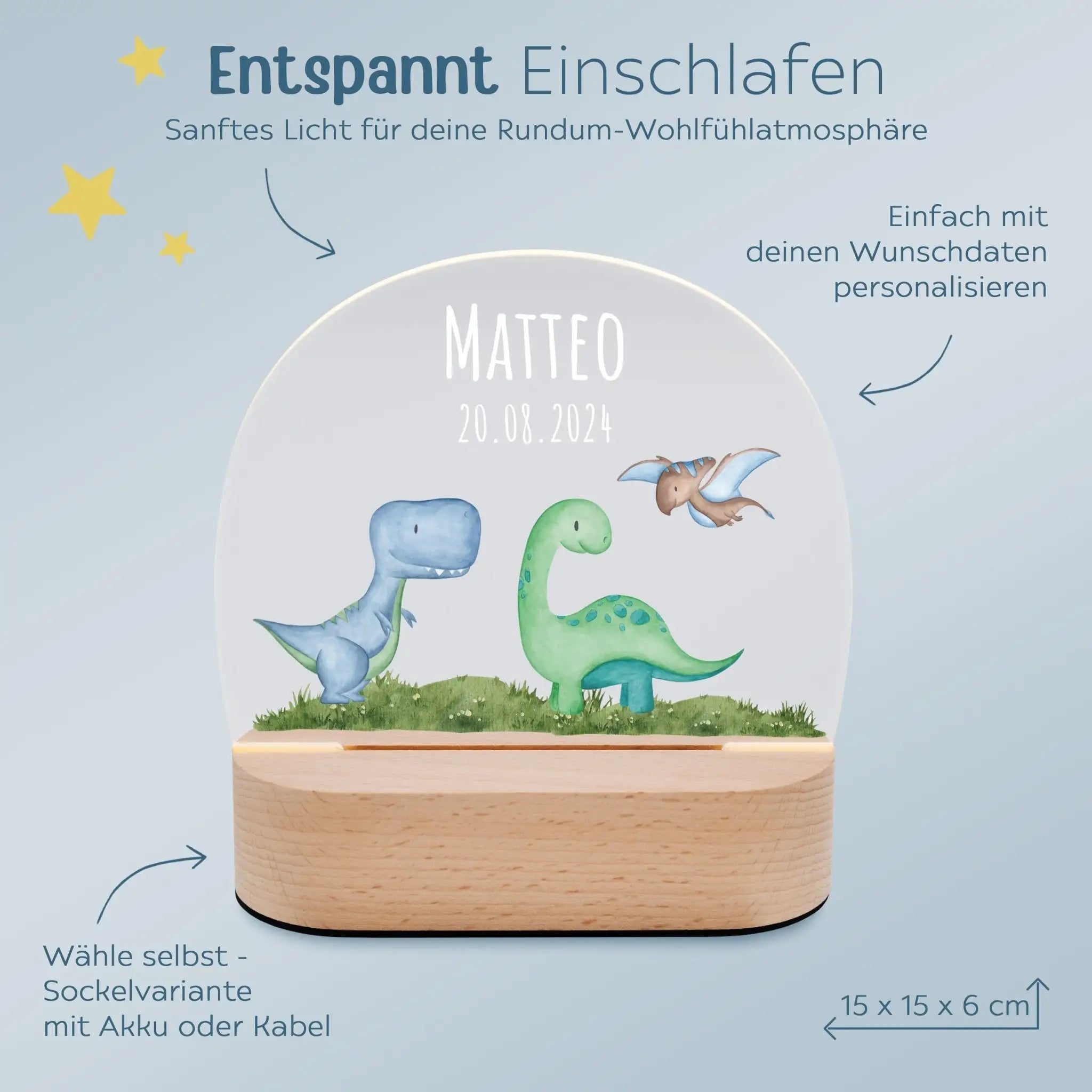 LED Nachtlicht Kinder personalisiert - Dinos Wiese Aquarell - wunderwunsch