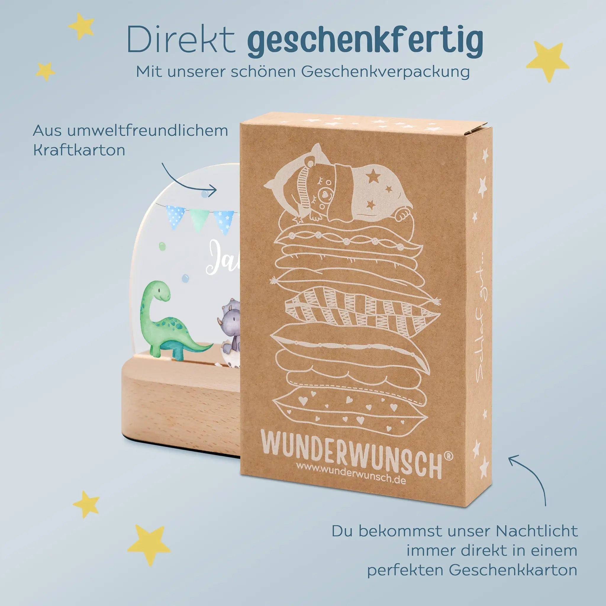 LED Nachtlicht Kinder personalisiert - Dinosaurier Girlande Aquarell - wunderwunsch