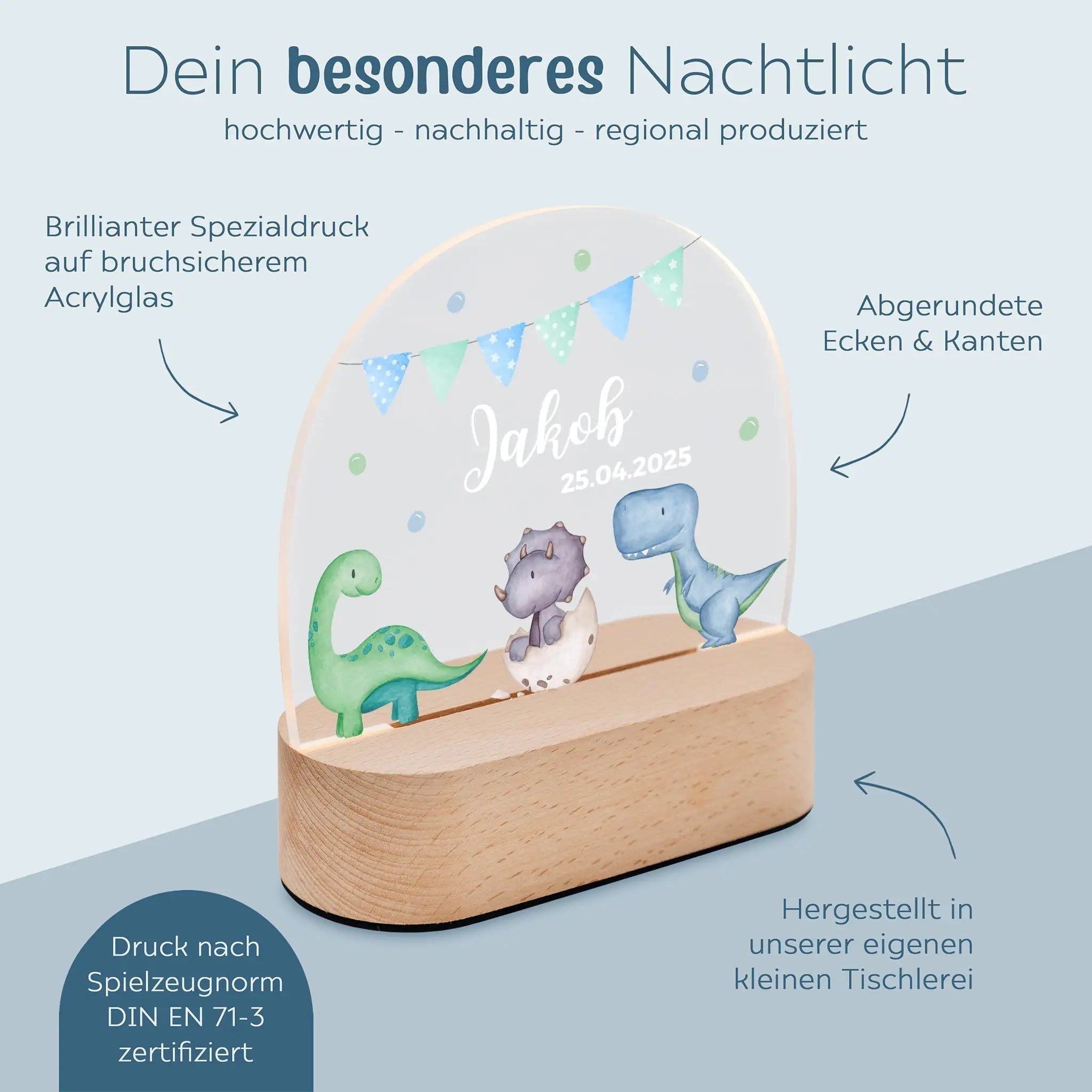 LED Nachtlicht Kinder personalisiert - Dinosaurier Girlande Aquarell - wunderwunsch