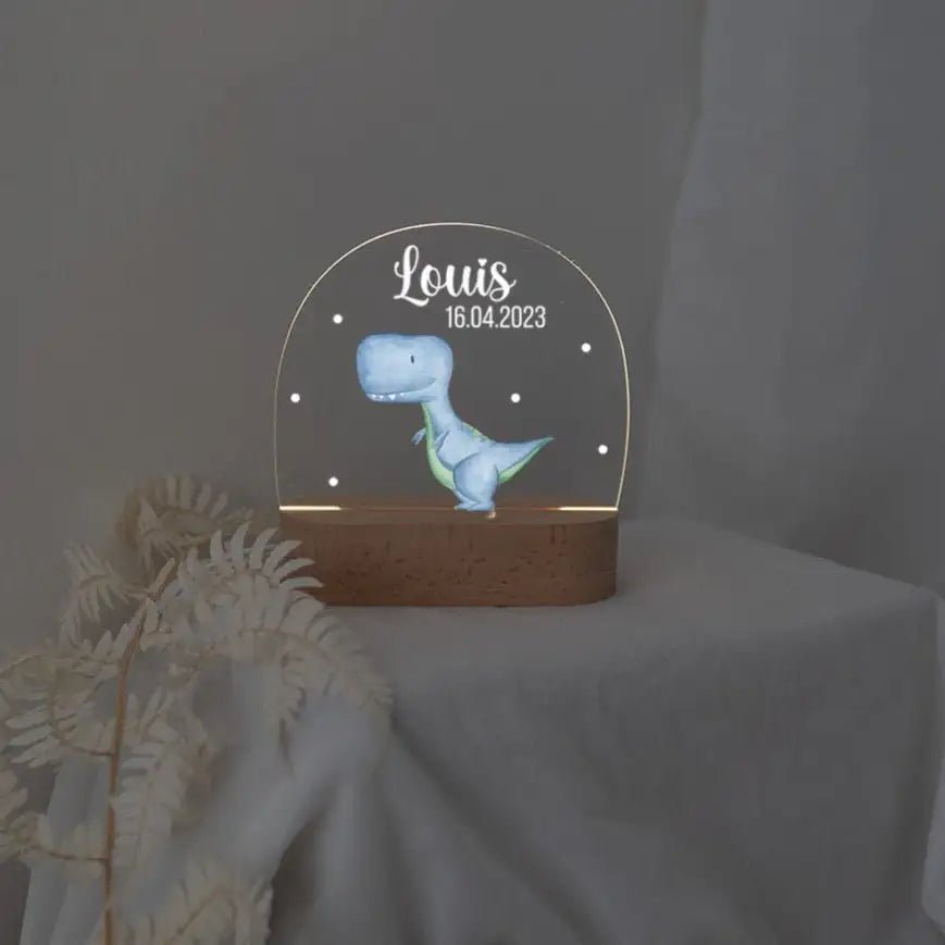 LED Nachtlicht Kinder personalisiert - Dinosaurier Punkte Aquarell - wunderwunsch