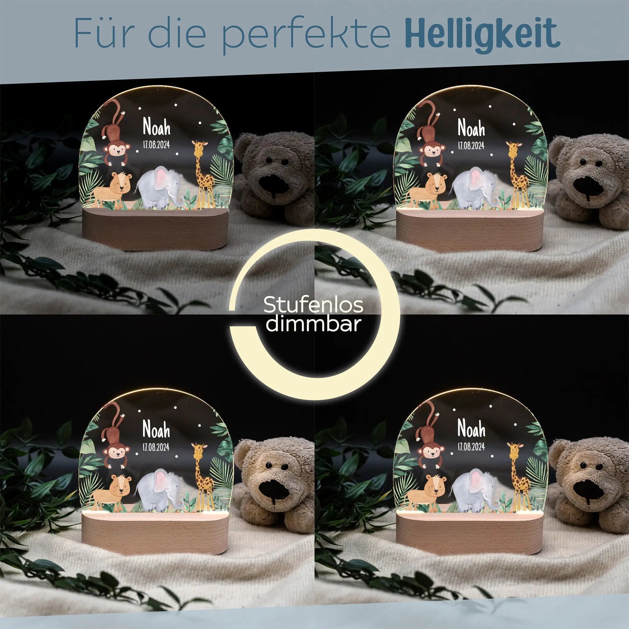 LED Nachtlicht Kinder personalisiert - Dschungel Tiere - wunderwunsch