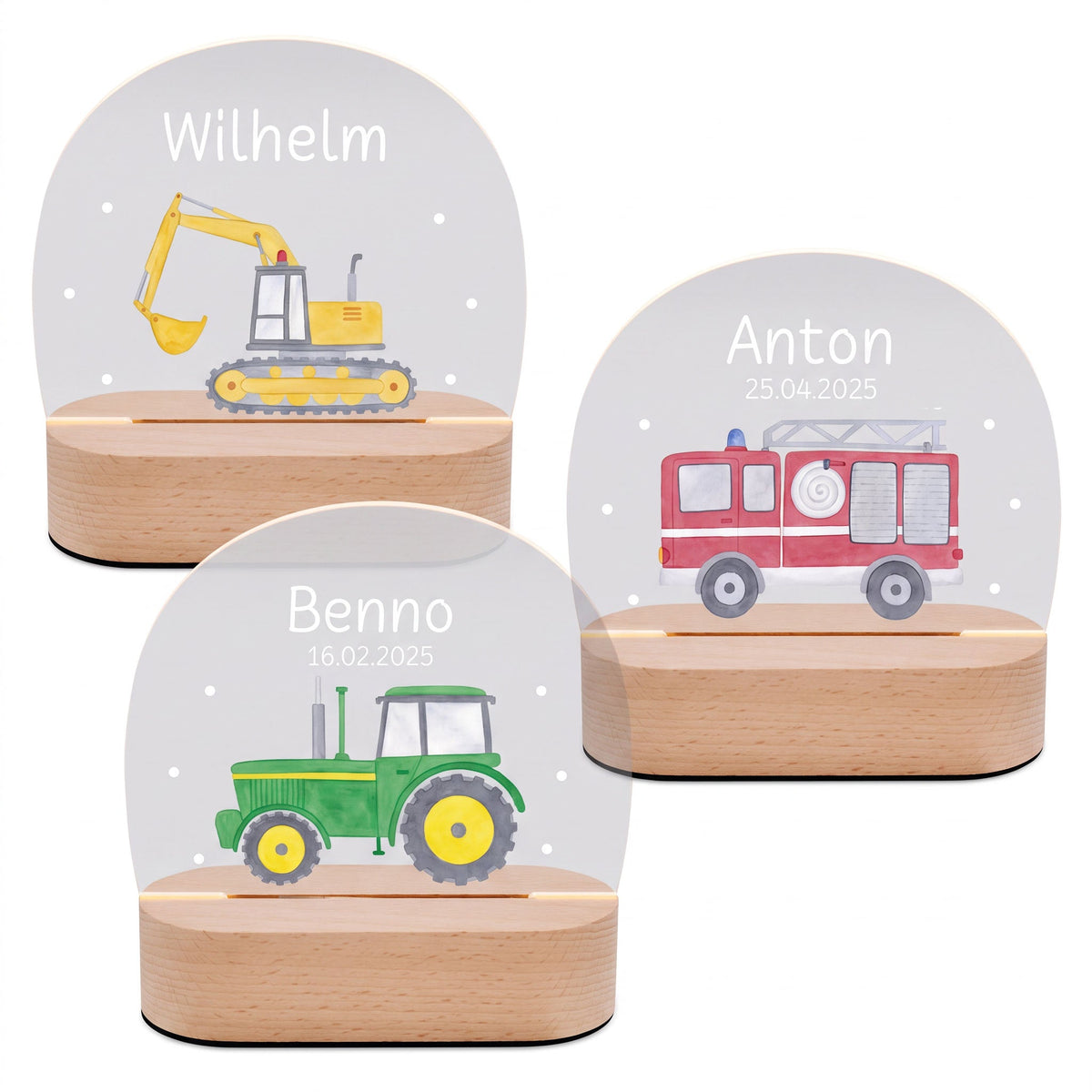 LED Nachtlicht Kinder personalisiert - Fahrzeuge Aquarell - wunderwunsch