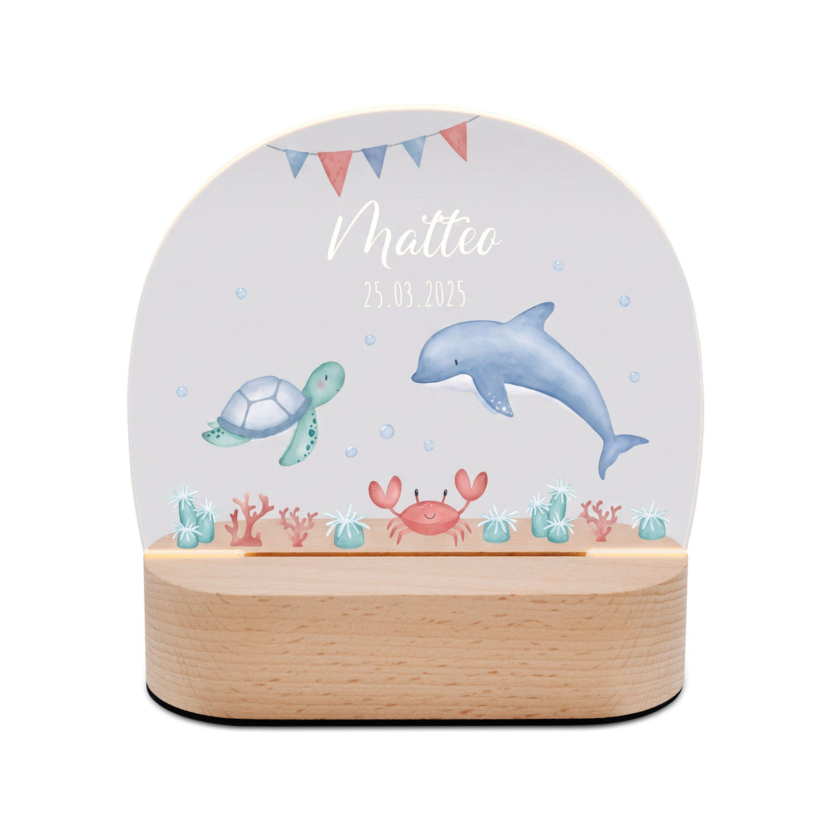 LED Nachtlicht Kinder personalisiert - Meerestiere Girlande Aquarell - wunderwunsch