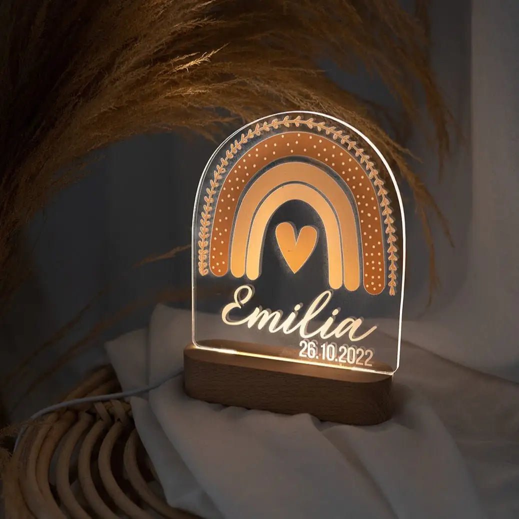 LED Nachtlicht Kinder personalisiert - Regenbogen Boho beige Aquarell - wunderwunsch