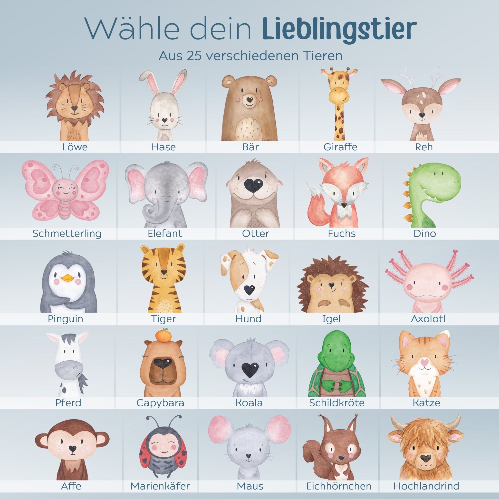 LED Nachtlicht Kinder personalisiert - Tier Aquarell - wunderwunsch