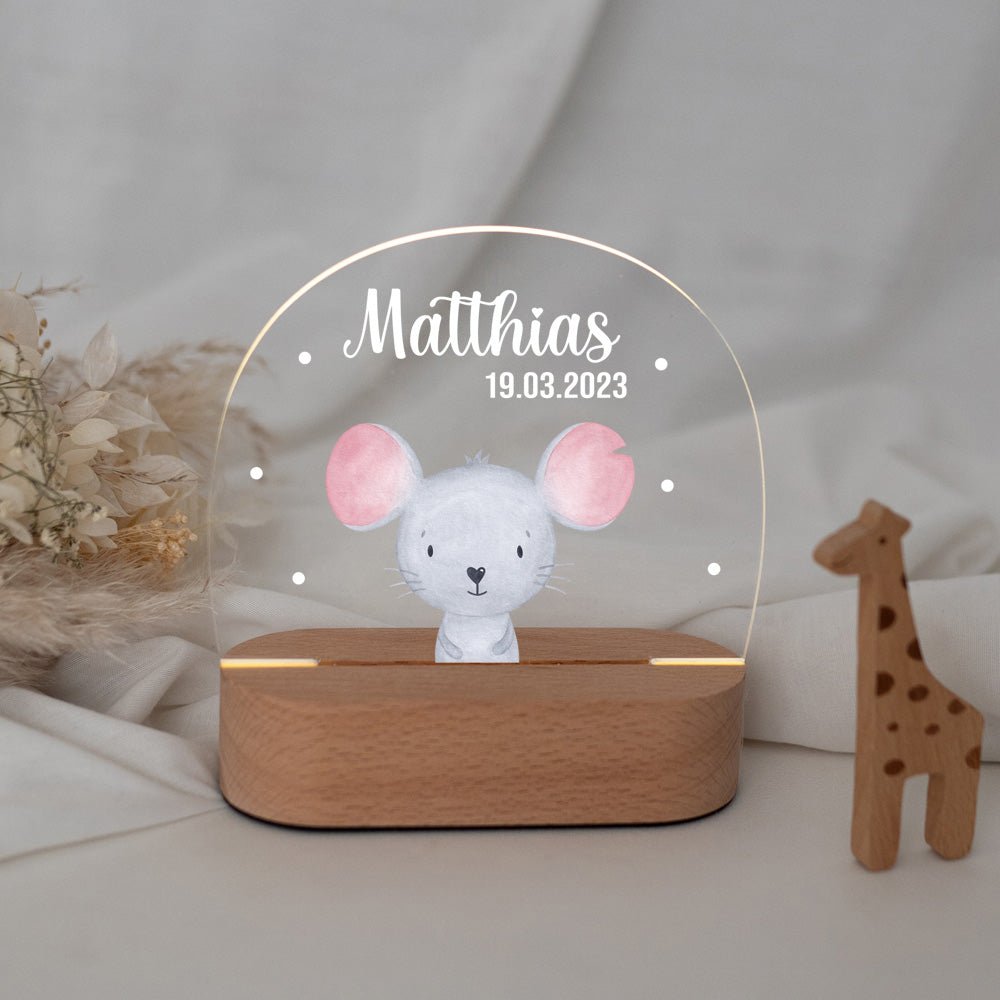 LED Nachtlicht Kinder personalisiert - Tier Aquarell - wunderwunsch
