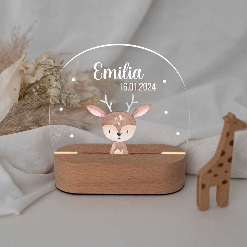 LED Nachtlicht Kinder personalisiert - Tier Aquarell - wunderwunsch
