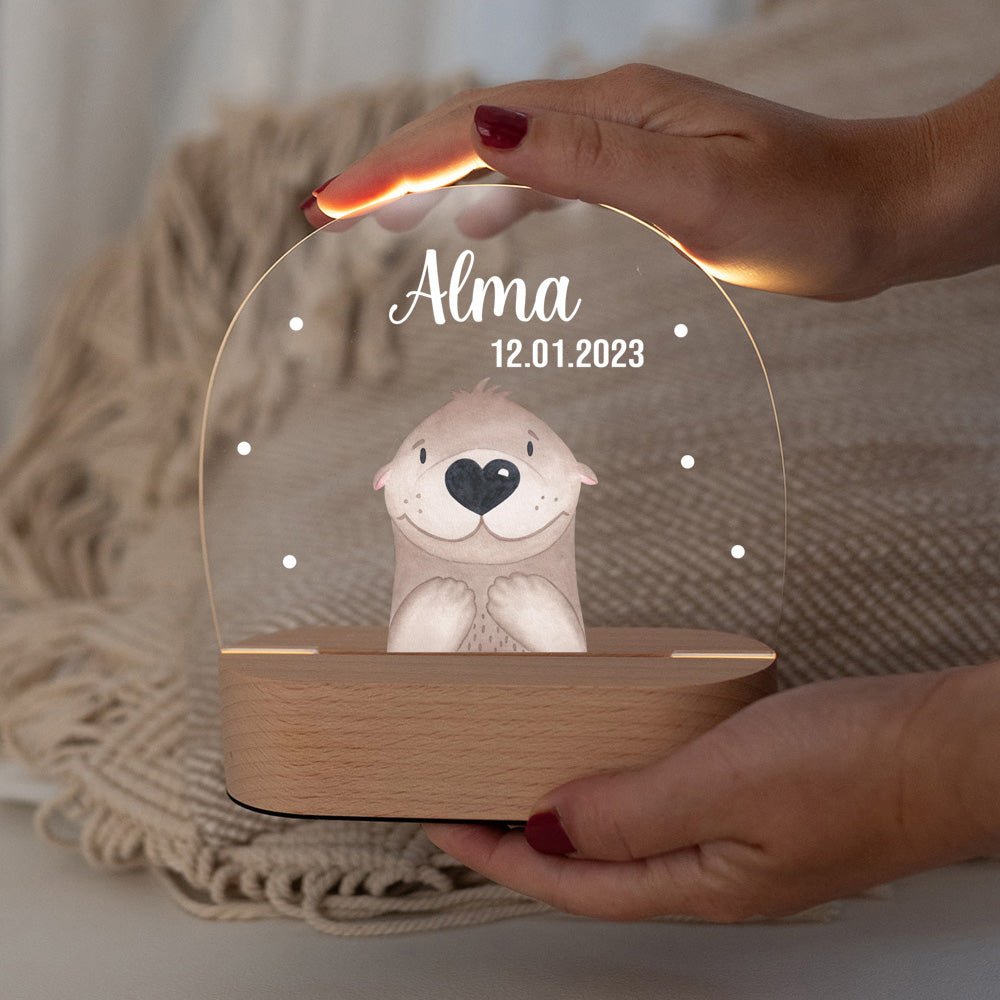 LED Nachtlicht Kinder personalisiert - Tier Aquarell - wunderwunsch