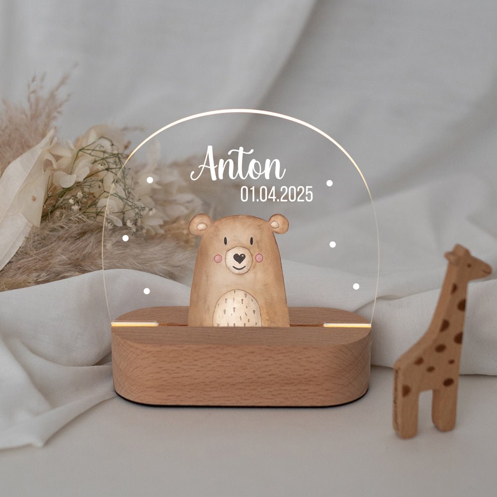 LED Nachtlicht Kinder personalisiert - Tier Aquarell - wunderwunsch