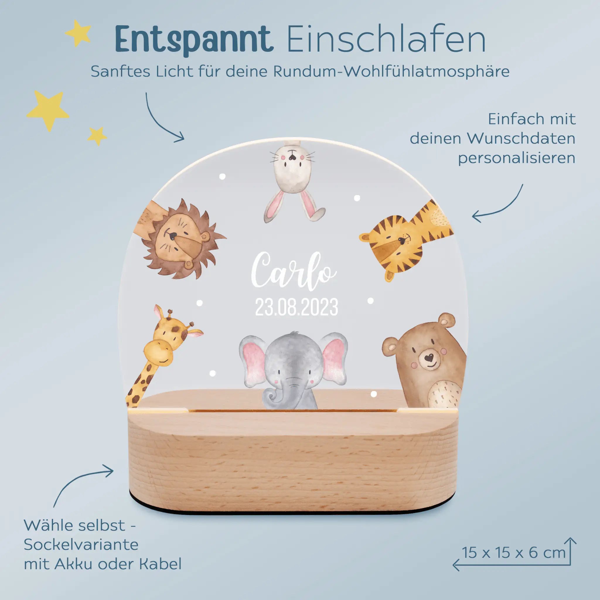 LED Nachtlicht Kinder personalisiert - Tiere im Kreis Aquarell - wunderwunsch