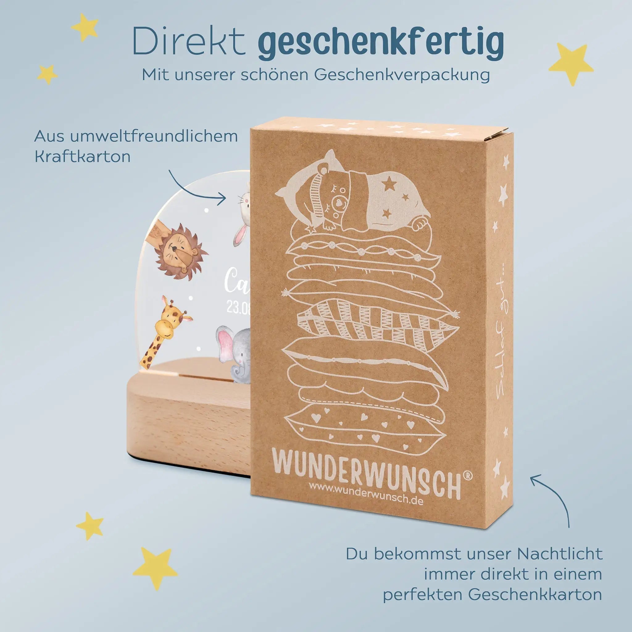 LED Nachtlicht Kinder personalisiert - Tiere im Kreis Aquarell - wunderwunsch