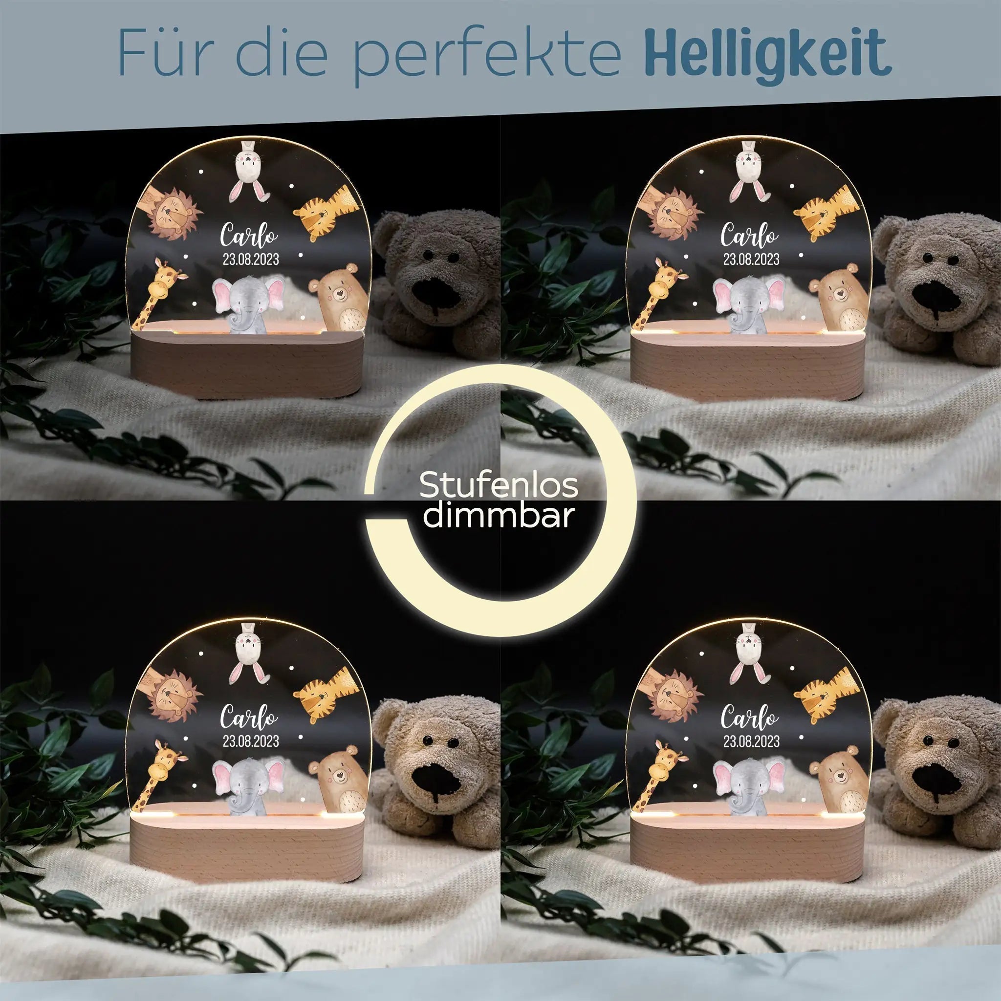LED Nachtlicht Kinder personalisiert - Tiere im Kreis Aquarell - wunderwunsch