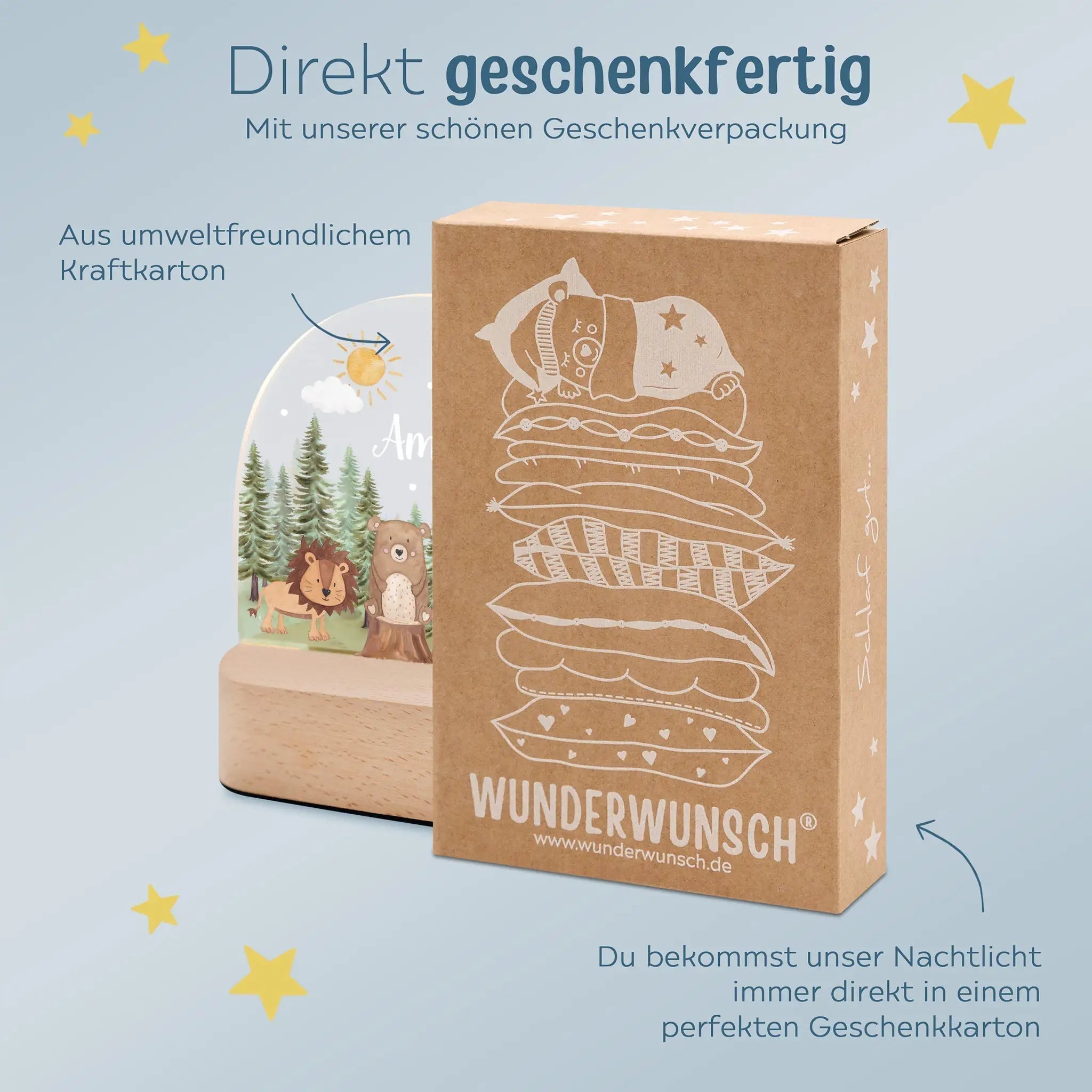 LED Nachtlicht Kinder personalisiert - Tiere Nadelwald Aquarell - wunderwunsch