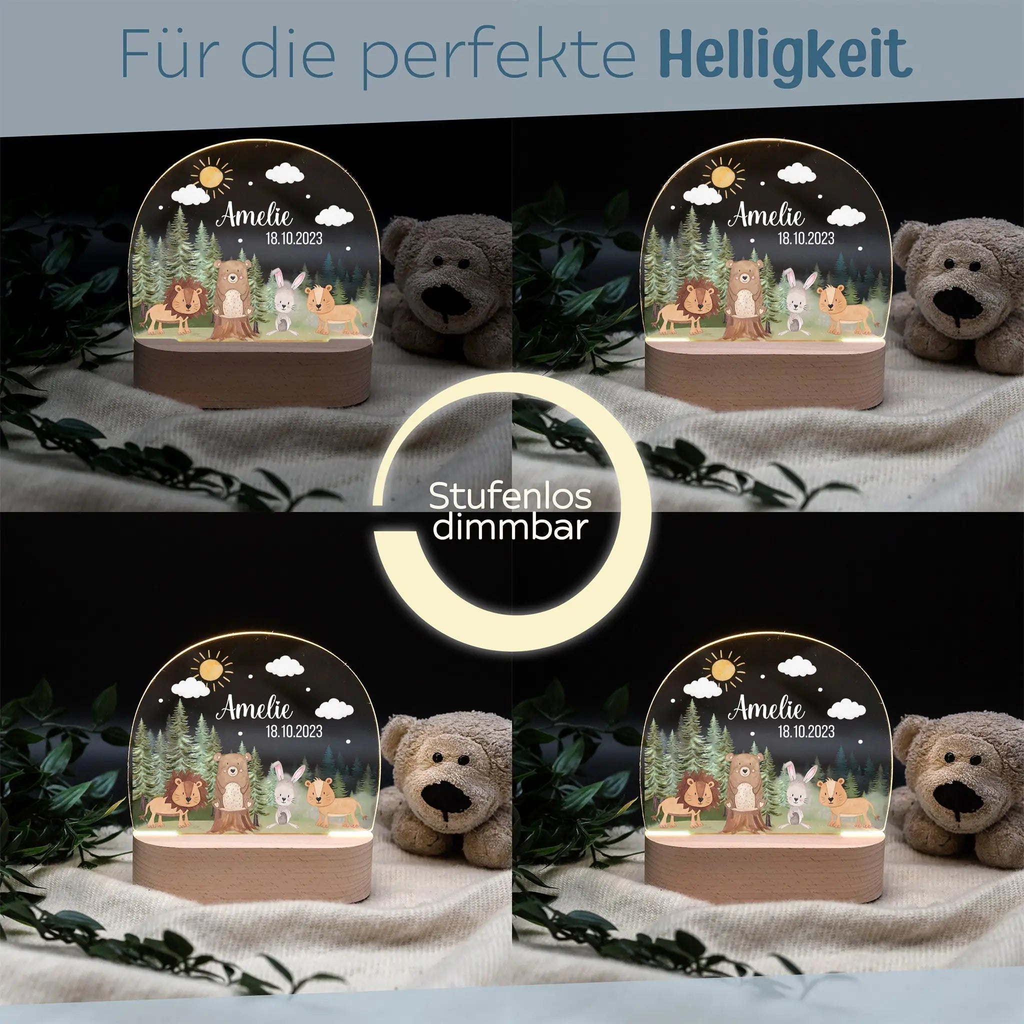 LED Nachtlicht Kinder personalisiert - Tiere Nadelwald Aquarell - wunderwunsch