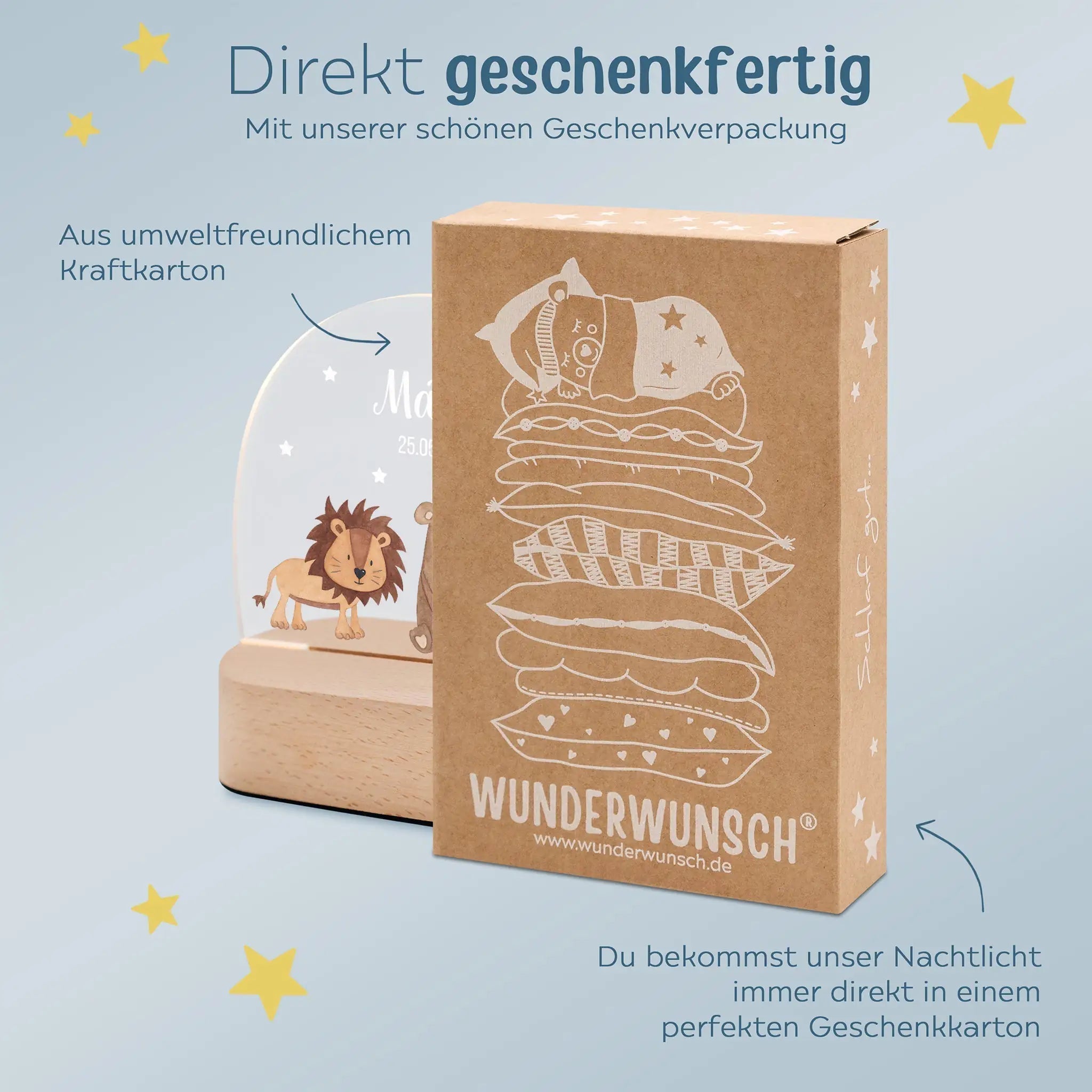 LED Nachtlicht Kinder personalisiert - Tiere Sternhimmel - wunderwunsch