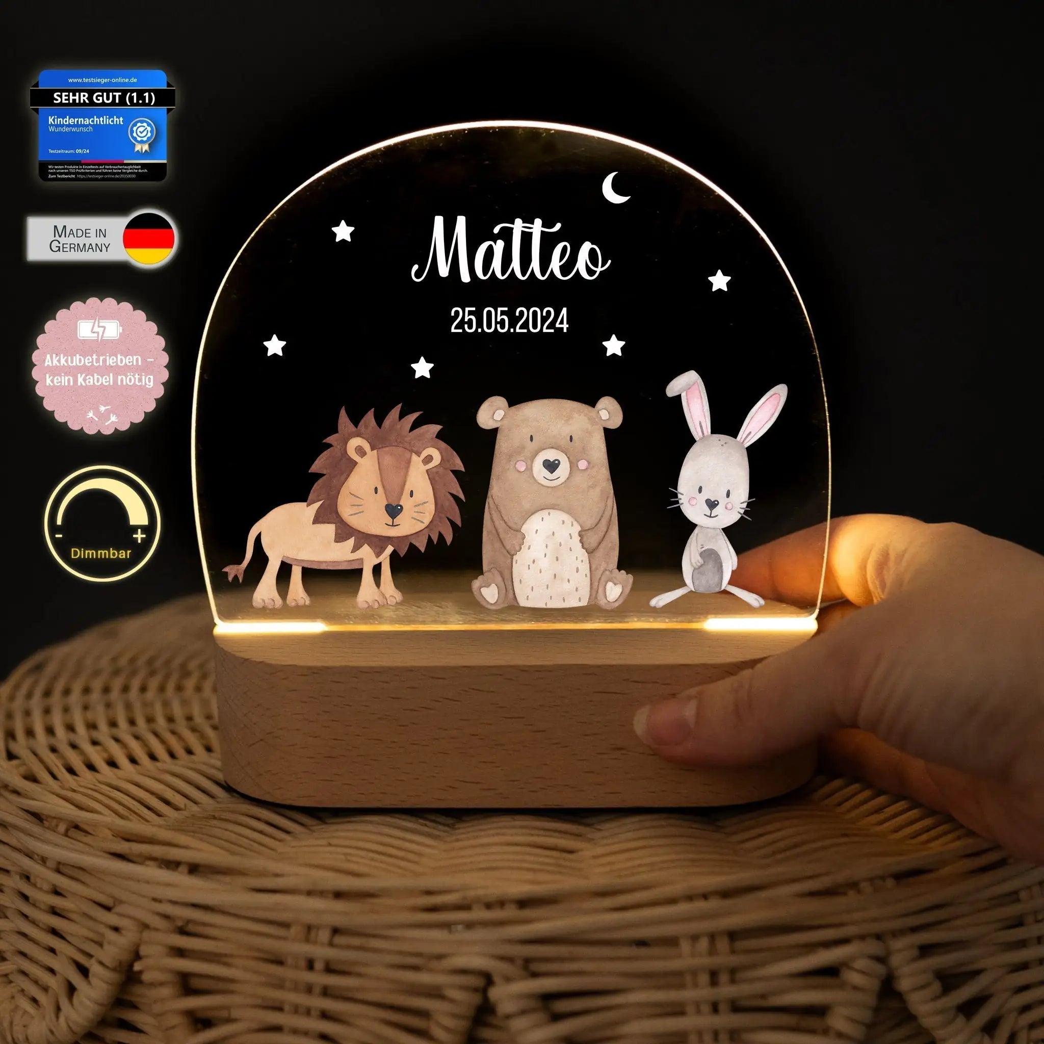 LED Nachtlicht Kinder personalisiert - Tiere Sternhimmel - wunderwunsch