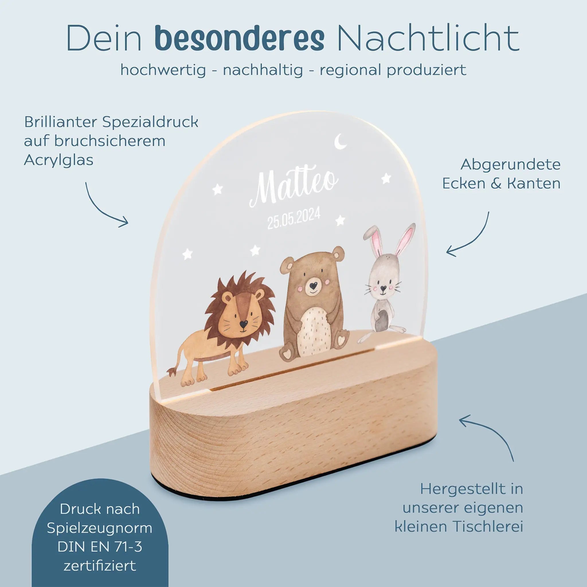 LED Nachtlicht Kinder personalisiert - Tiere Sternhimmel - wunderwunsch