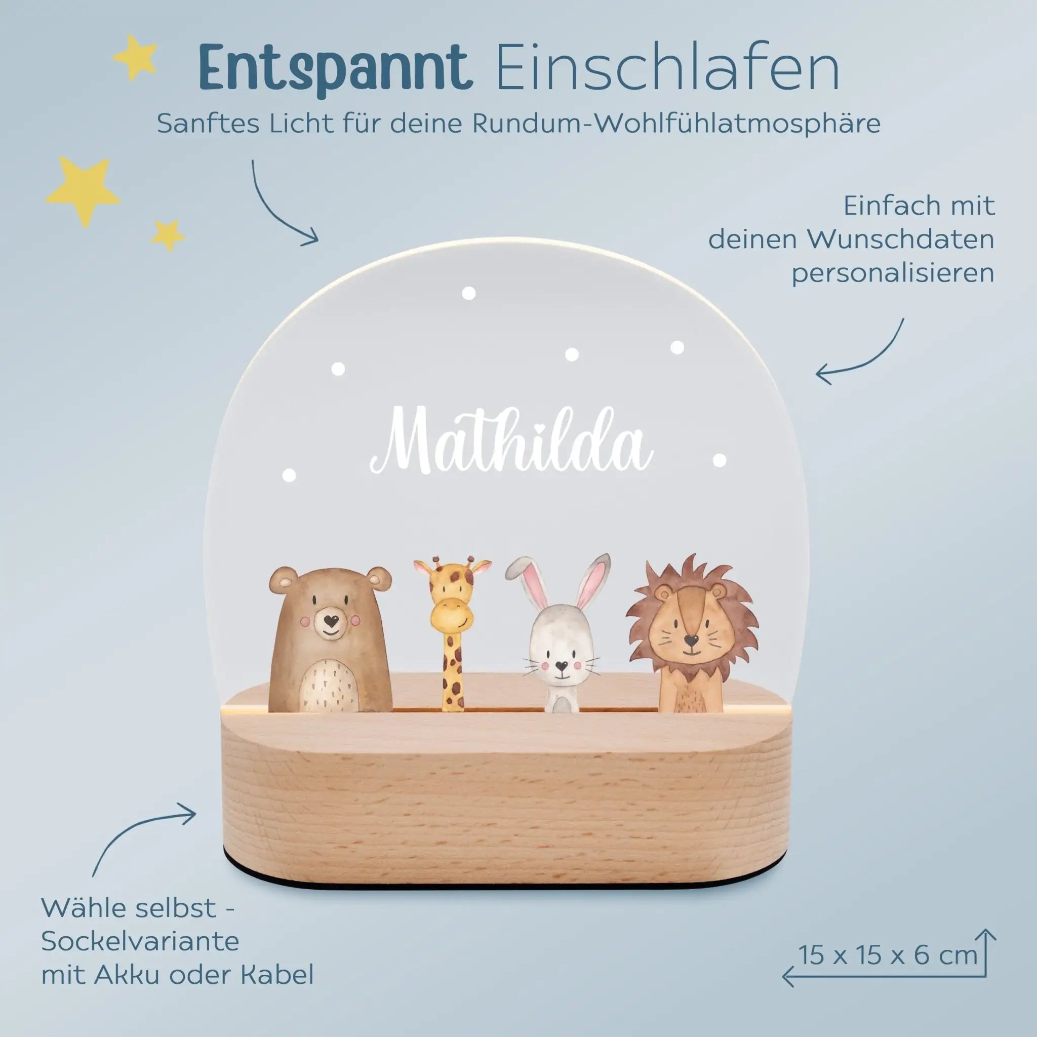 LED Nachtlicht Kinder personalisiert - Tiere unten Aquarell - wunderwunsch
