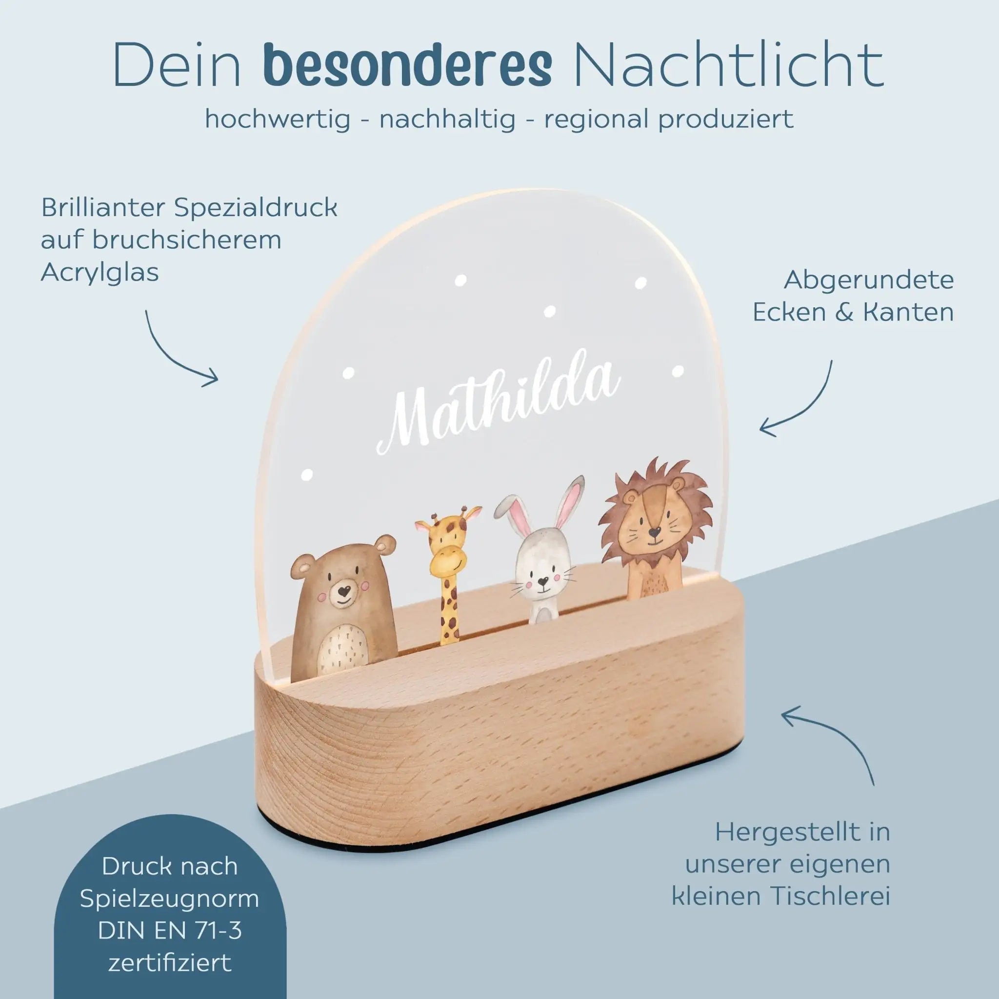 LED Nachtlicht Kinder personalisiert - Tiere unten Aquarell - wunderwunsch