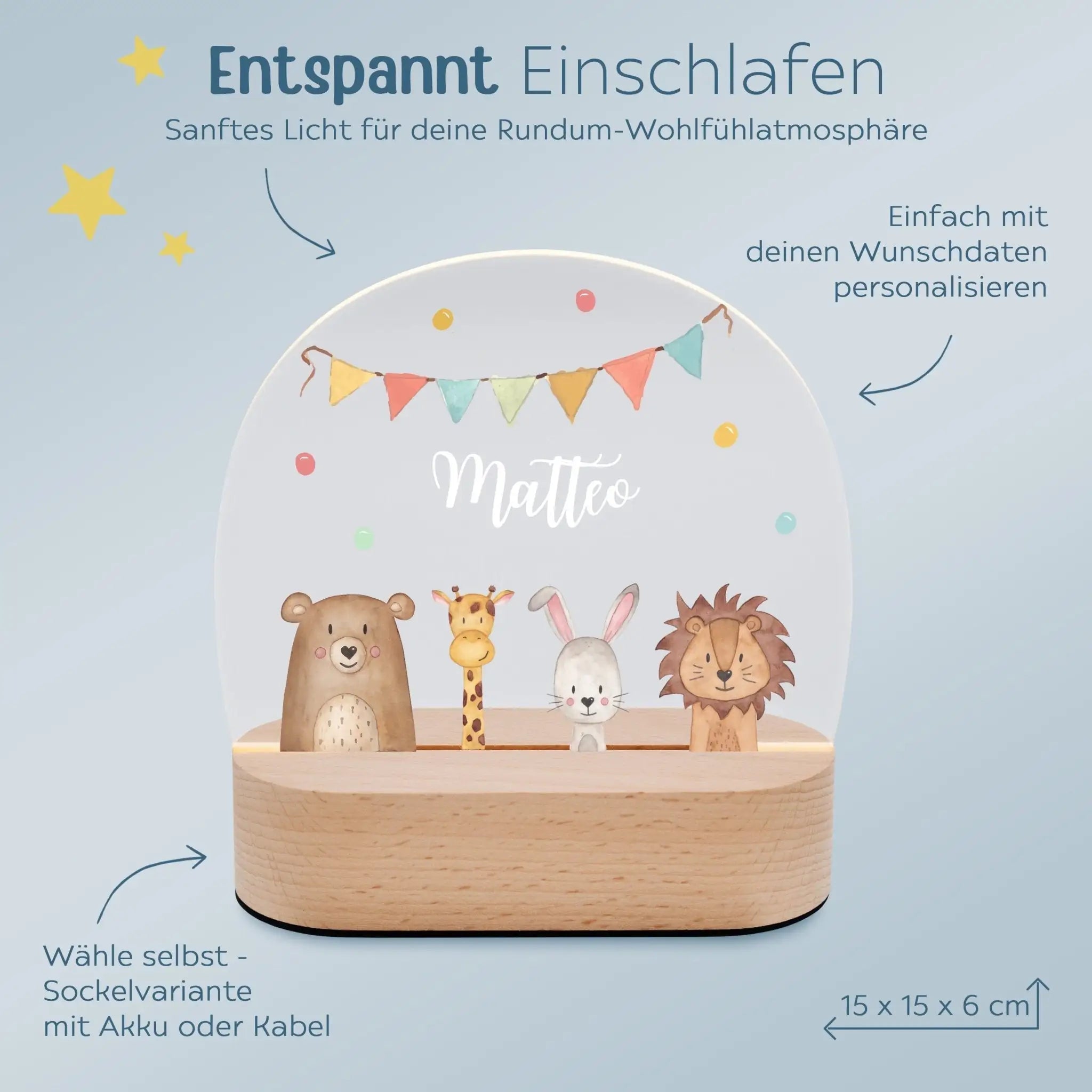 LED Nachtlicht Kinder personalisiert - Tiere unten Girlande Aquarell - wunderwunsch