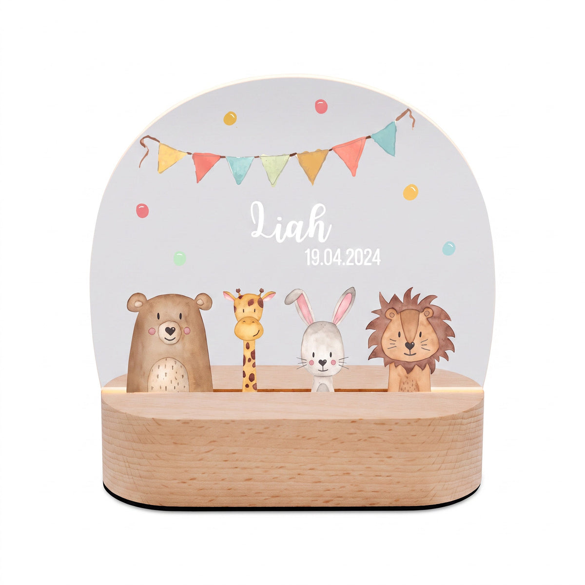 LED Nachtlicht Kinder personalisiert - Tiere unten Girlande Aquarell - wunderwunsch