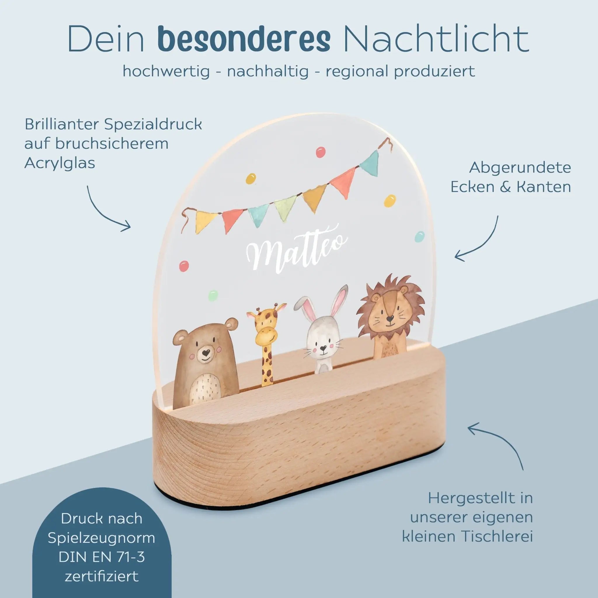 LED Nachtlicht Kinder personalisiert - Tiere unten Girlande Aquarell - wunderwunsch