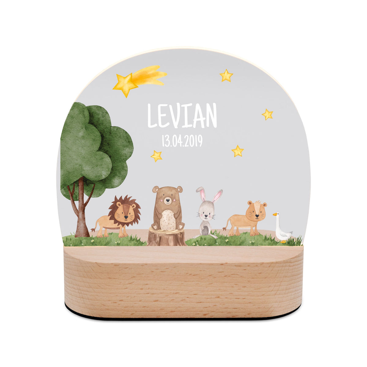 LED Nachtlicht Kinder personalisiert - Tiere unterm Sternenhimmel Aquarell - wunderwunsch