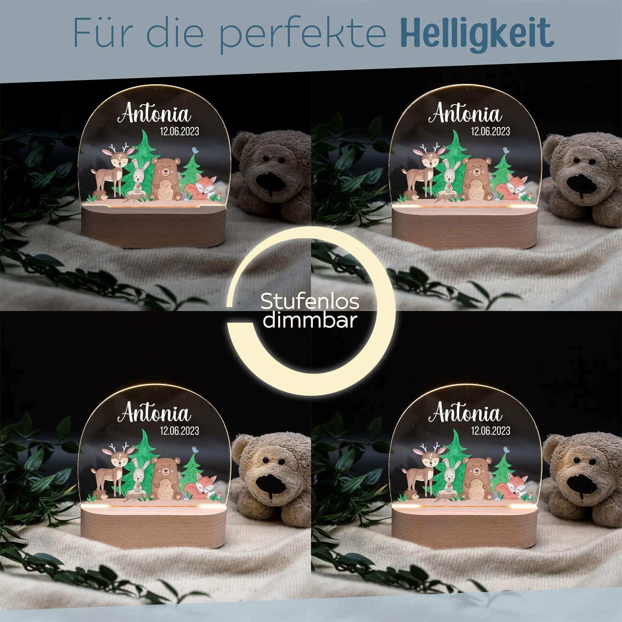 LED Nachtlicht Kinder personalisiert - Waldfreunde Aquarell - wunderwunsch