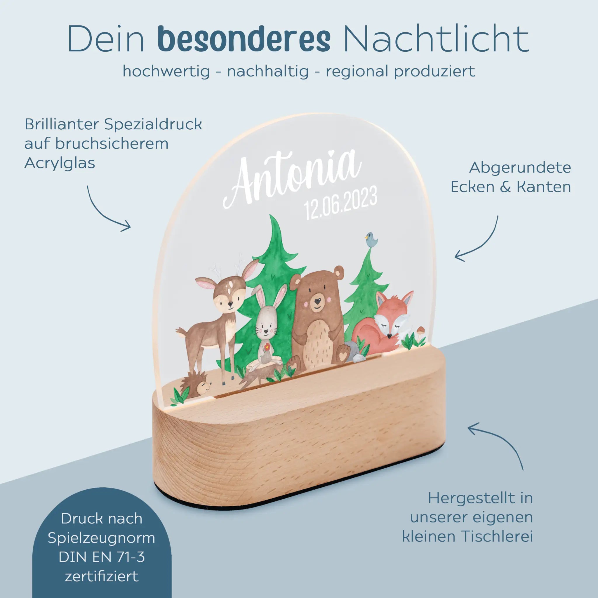LED Nachtlicht Kinder personalisiert - Waldfreunde Aquarell - wunderwunsch