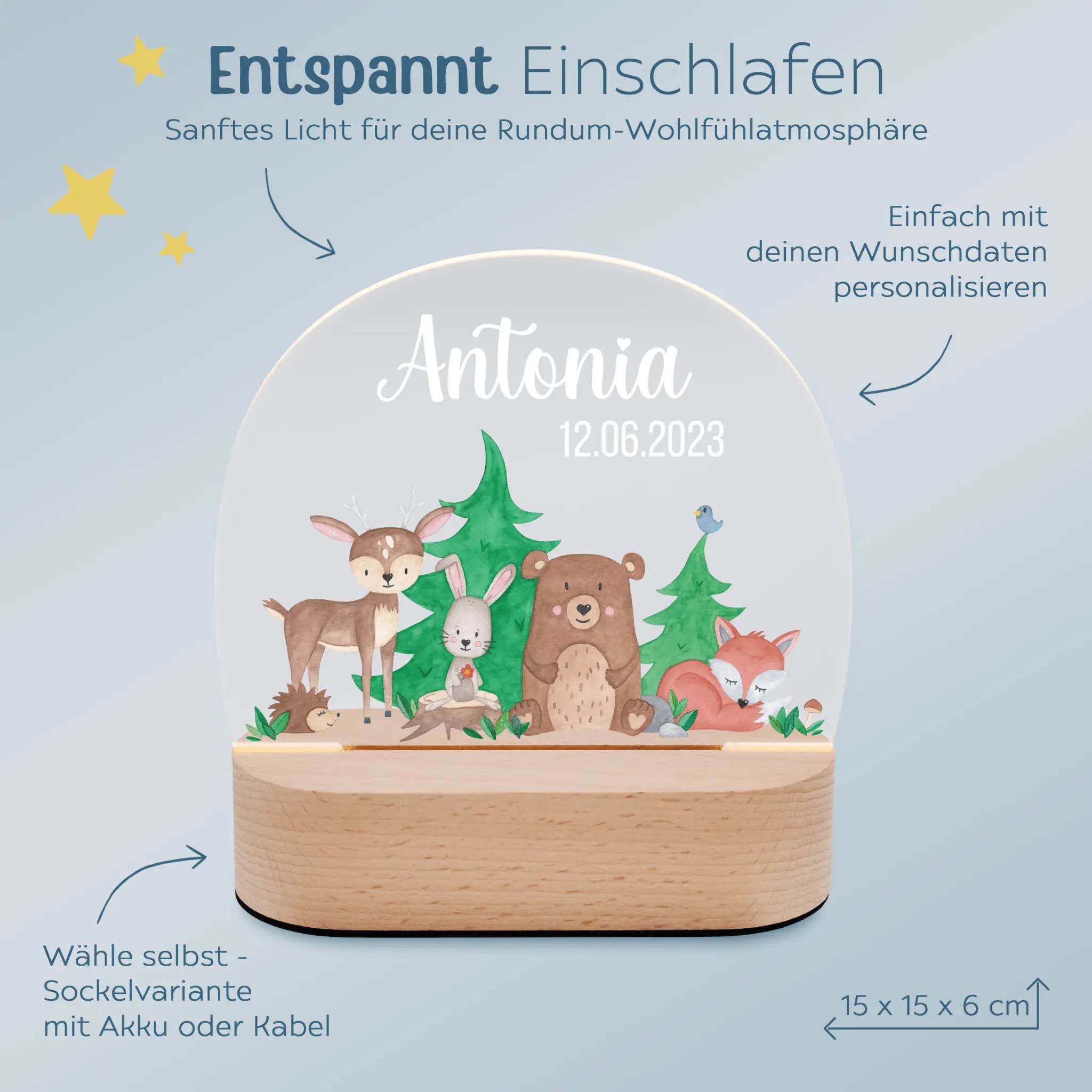 LED Nachtlicht Kinder personalisiert - Waldfreunde Aquarell - wunderwunsch
