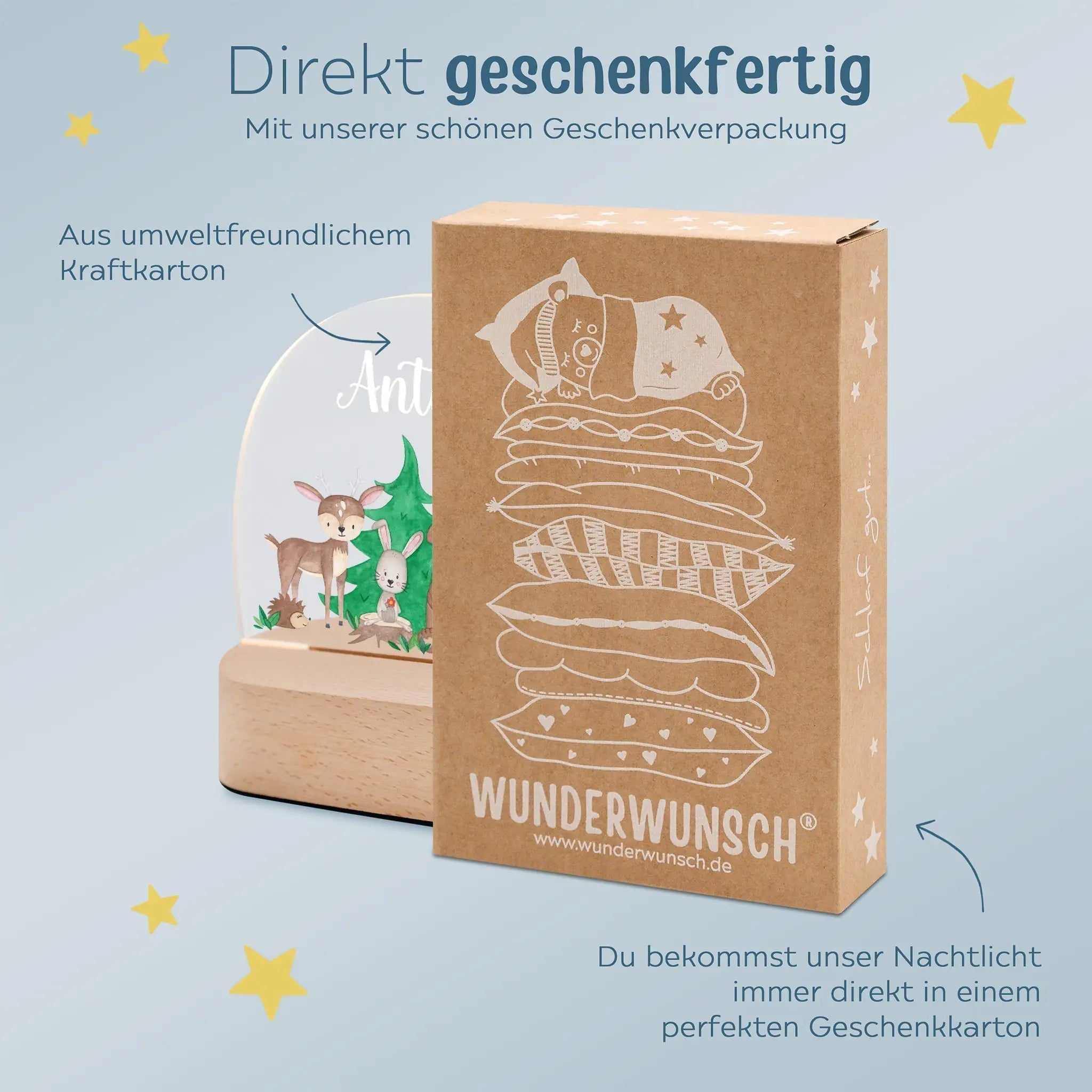 LED Nachtlicht Kinder personalisiert - Waldfreunde Aquarell - wunderwunsch