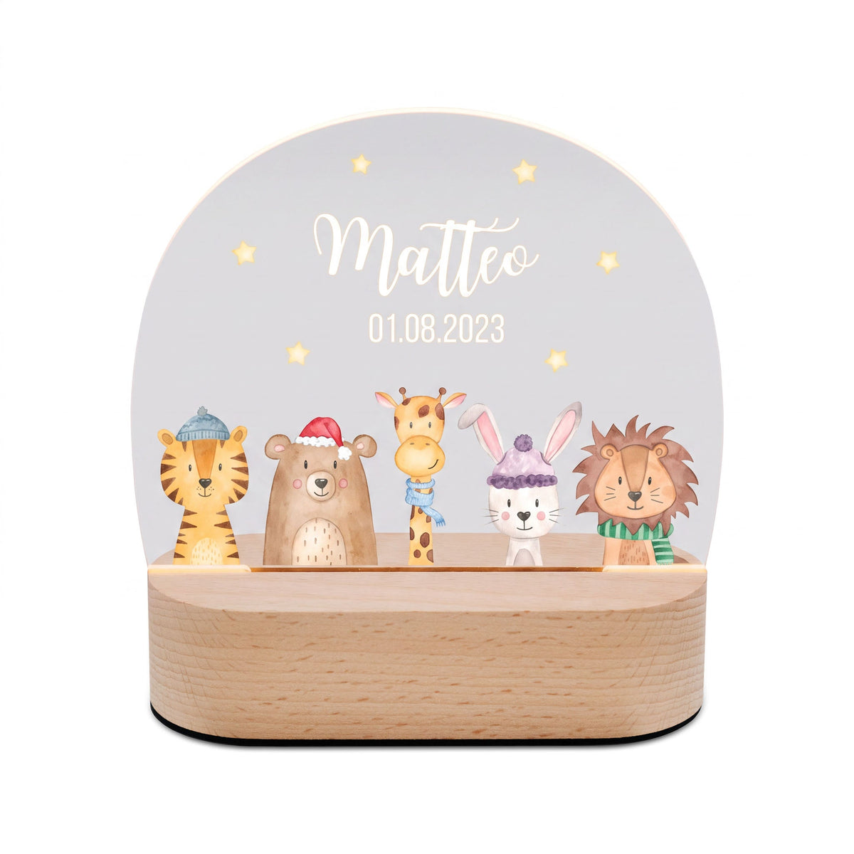 LED Nachtlicht Kinder personalisiert - Weihnachts-Tiere unten Sterne - wunderwunsch
