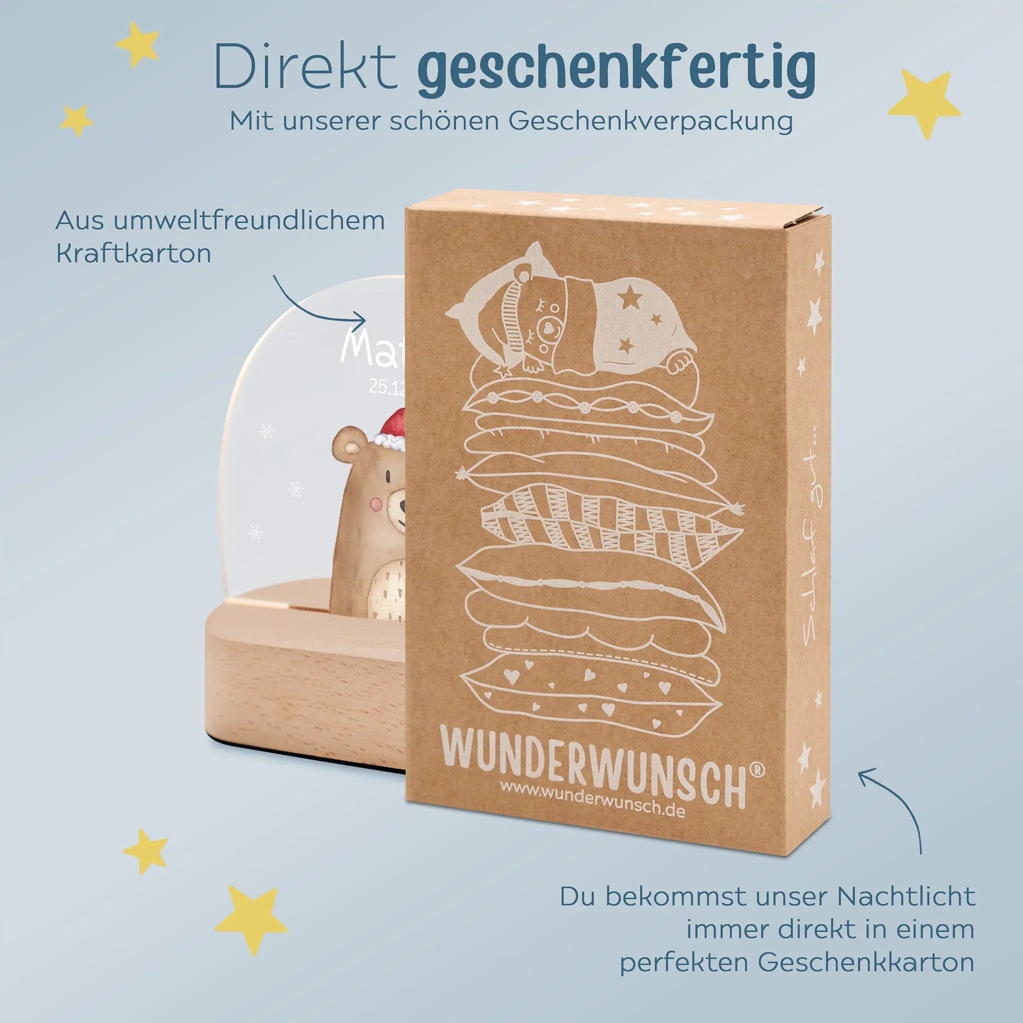 LED Nachtlicht Kinder personalisiert - Weihnachtsbär bunt - wunderwunsch