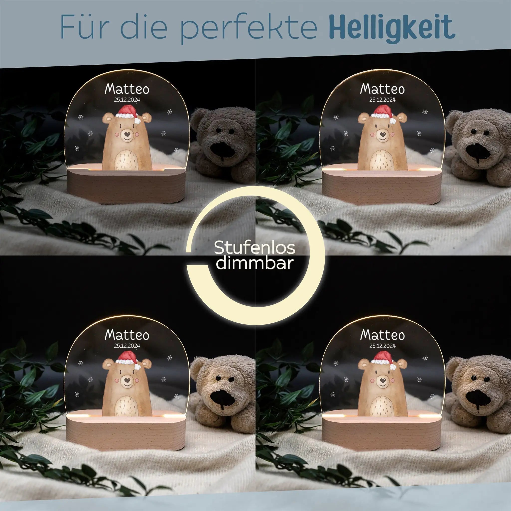 LED Nachtlicht Kinder personalisiert - Weihnachtsbär bunt - wunderwunsch