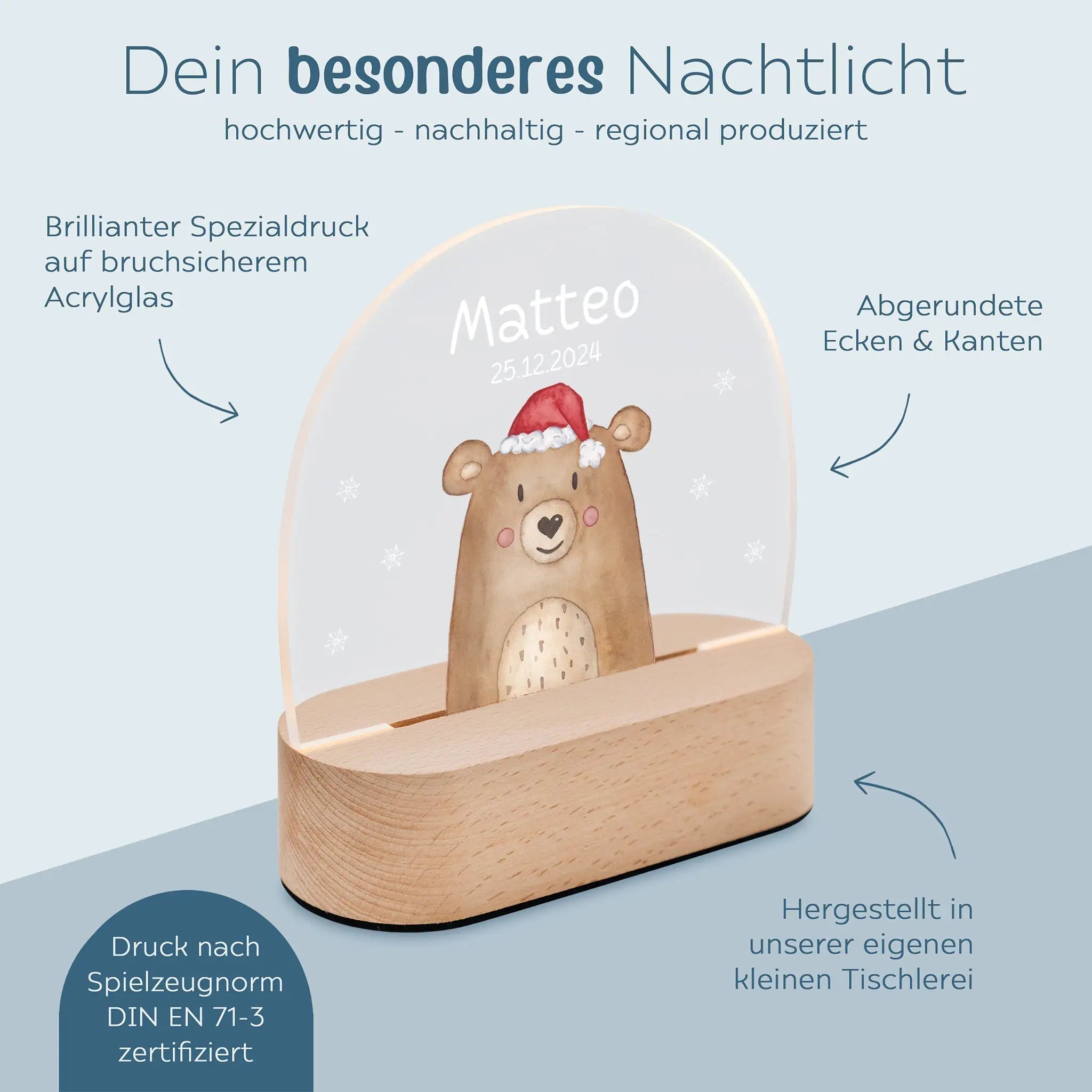 LED Nachtlicht Kinder personalisiert - Weihnachtsbär bunt - wunderwunsch