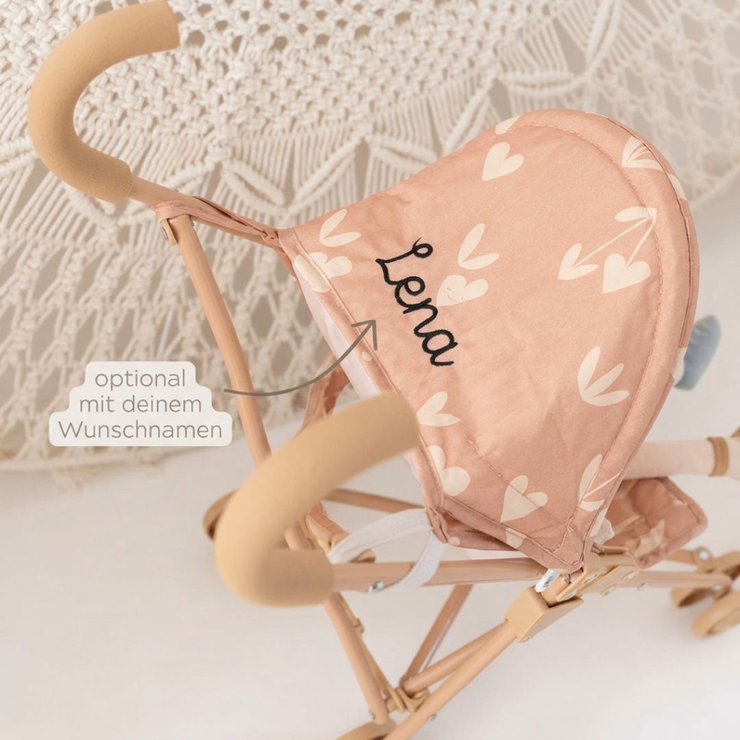 LIEWOOD Puppenwagen personalisiert - Herzen rosa - wunderwunsch