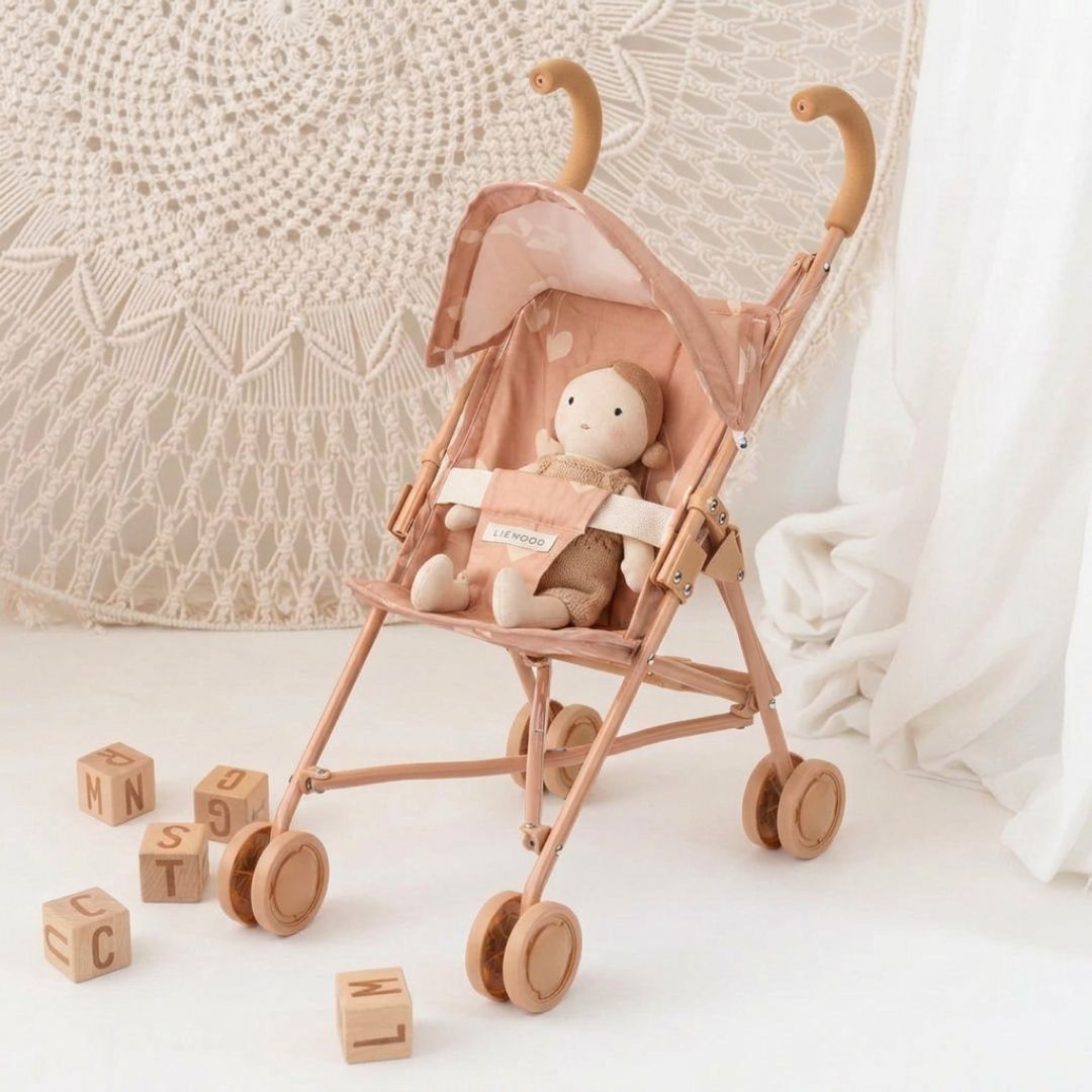 LIEWOOD Puppenwagen personalisiert - Herzen rosa - wunderwunsch