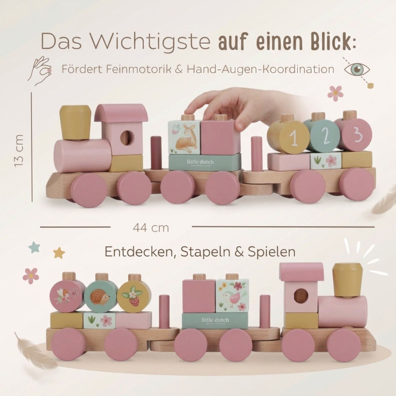 LITTLE DUTCH Holz Eisenbahn mit Steck-Formen - Fairy Garden rosa - wunderwunsch