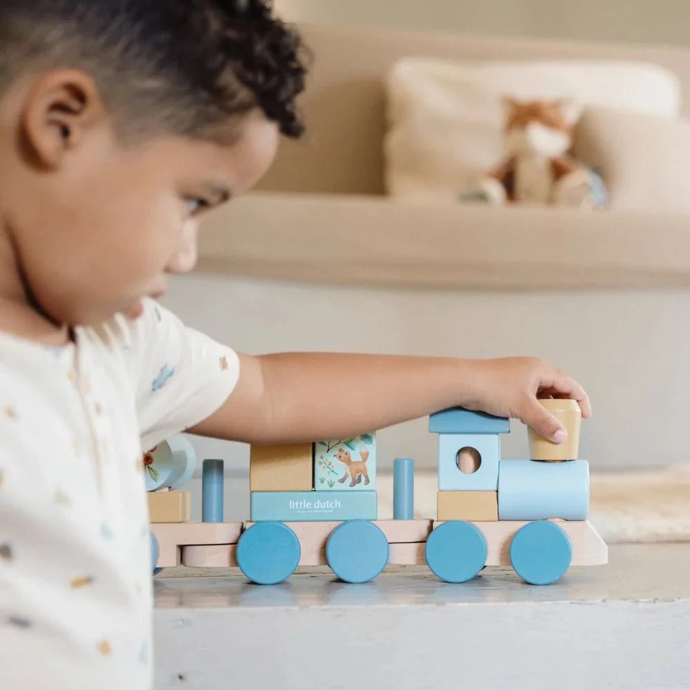 LITTLE DUTCH Holz Eisenbahn mit Steck-Formen - Forest Garden blau - wunderwunsch