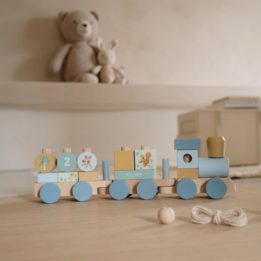 LITTLE DUTCH Holz Eisenbahn mit Steck-Formen - Forest Garden blau - wunderwunsch