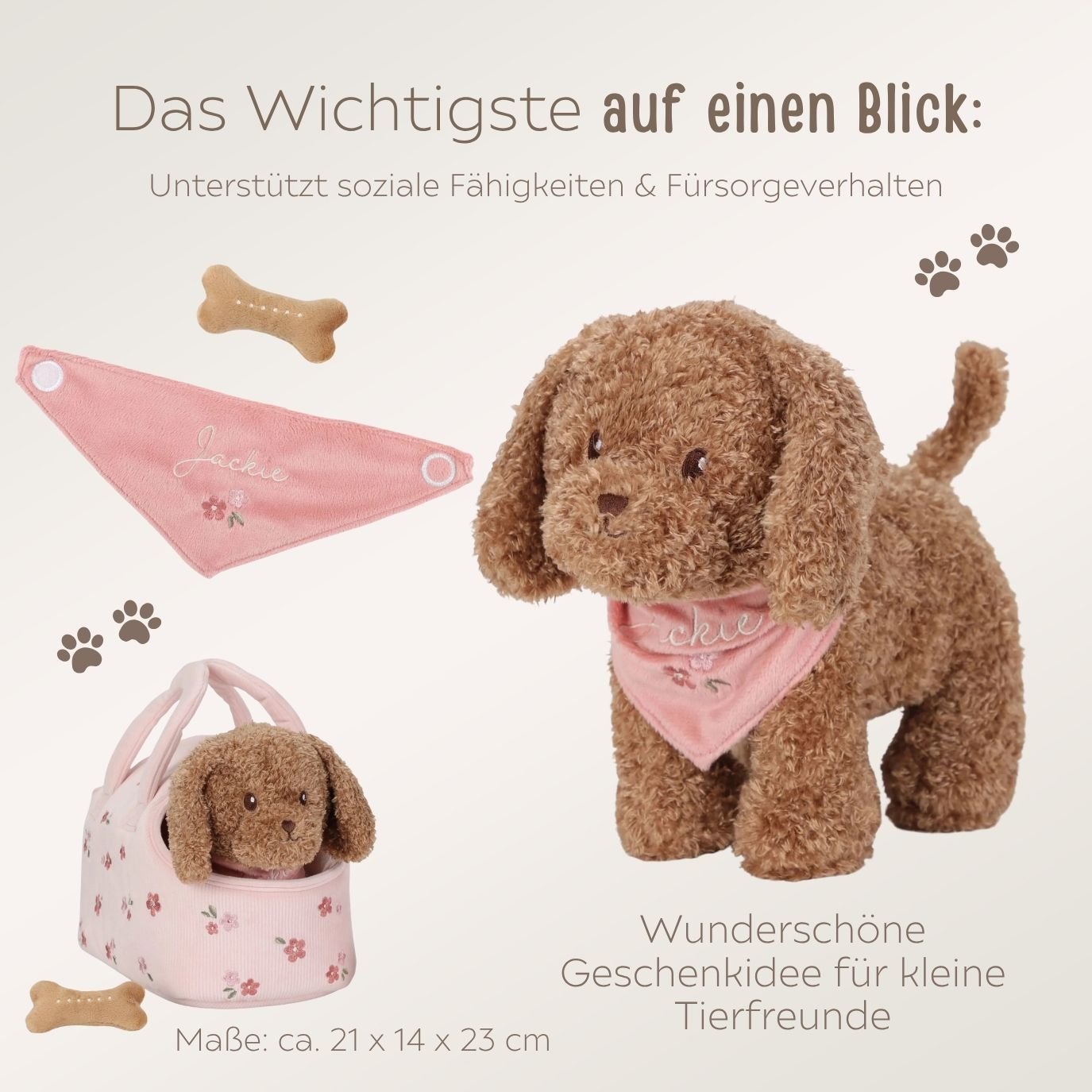 LITTLE DUTCH Kuschelhund in Tasche rosa - wunderwunsch