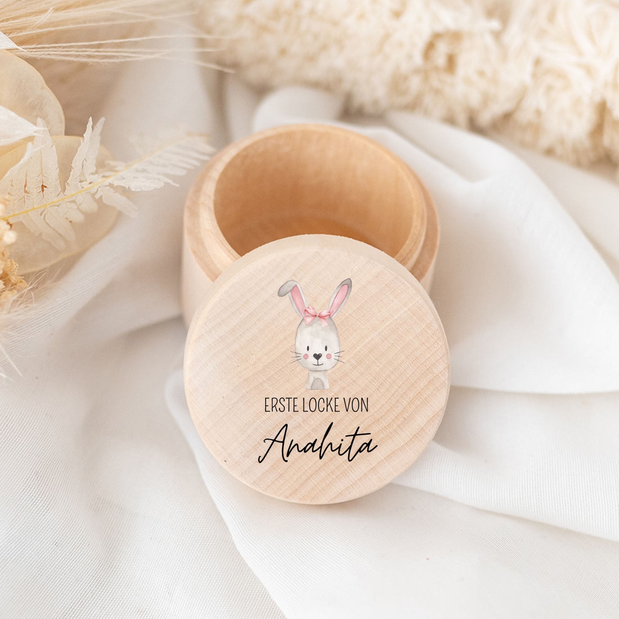 Lockendose Holz personalisiert - Tier Aquarell - wunderwunsch