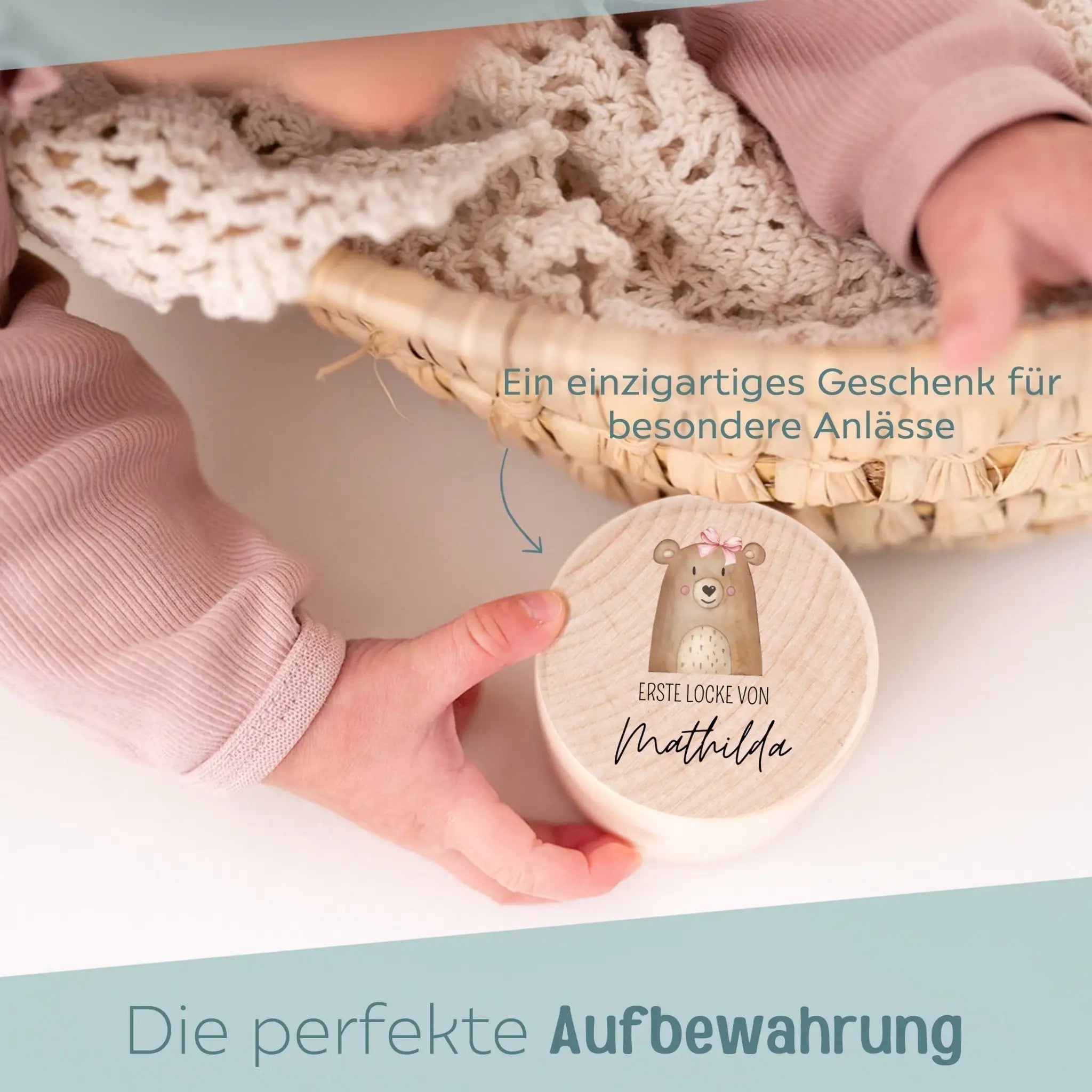 Lockendose Holz personalisiert - Tier Aquarell - wunderwunsch