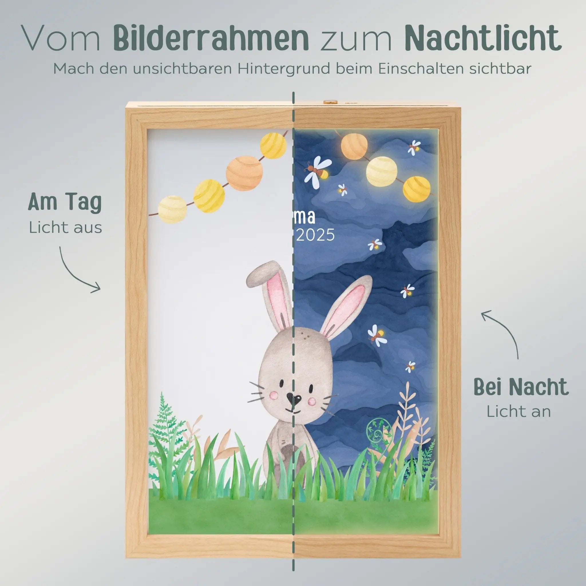 Magischer LED Bilderrahmen - Hase Glühwürmchen - wunderwunsch