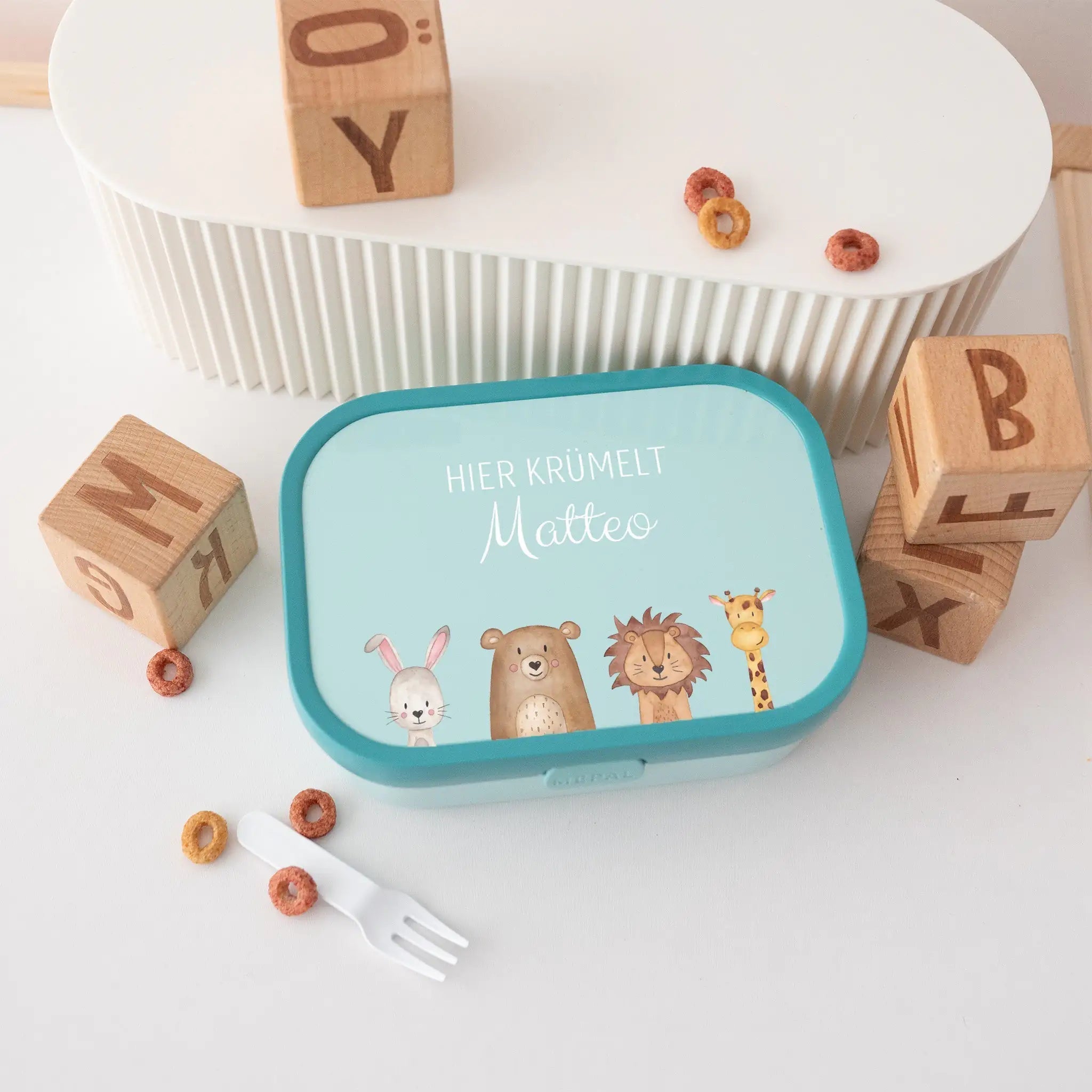 MEPAL Brotdose Campus personalisiert mit Bento Einsatz - Tiere unten Girlande Aquarell - wunderwunsch