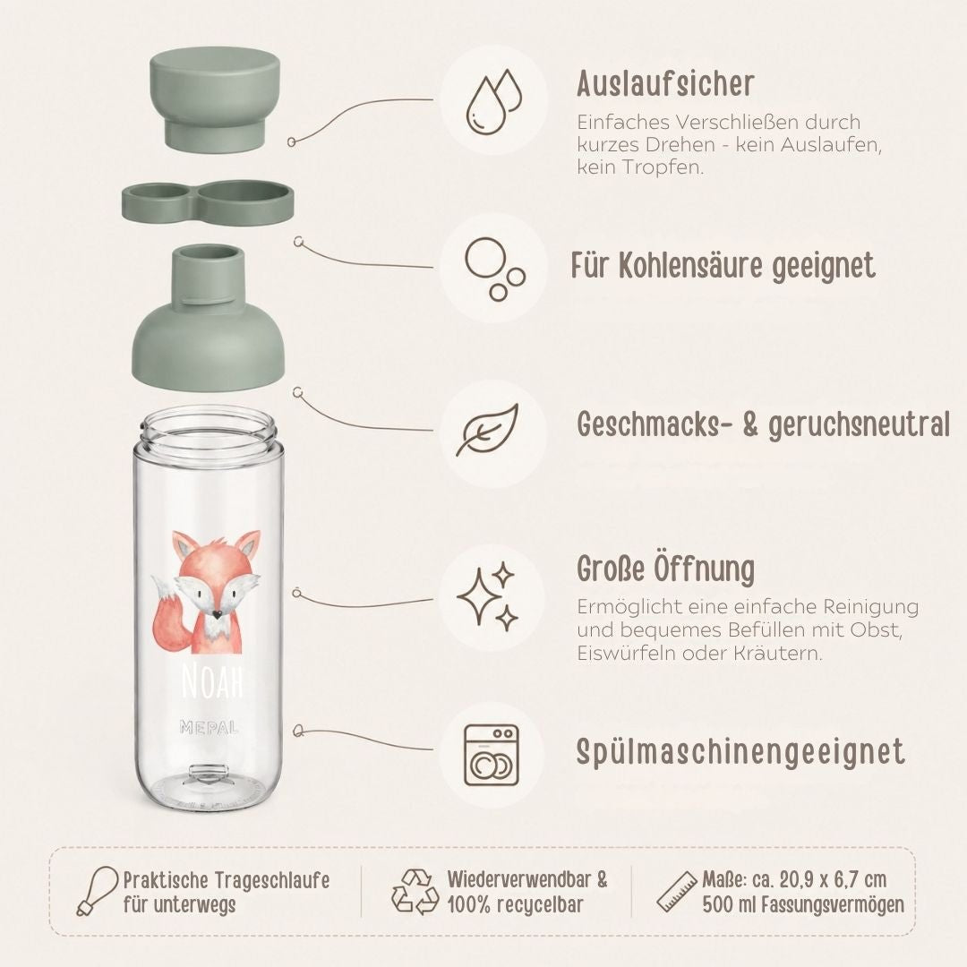 MEPAL Kinder Trinkflasche Vita personalisiert - Tier Aquarell - wunderwunsch
