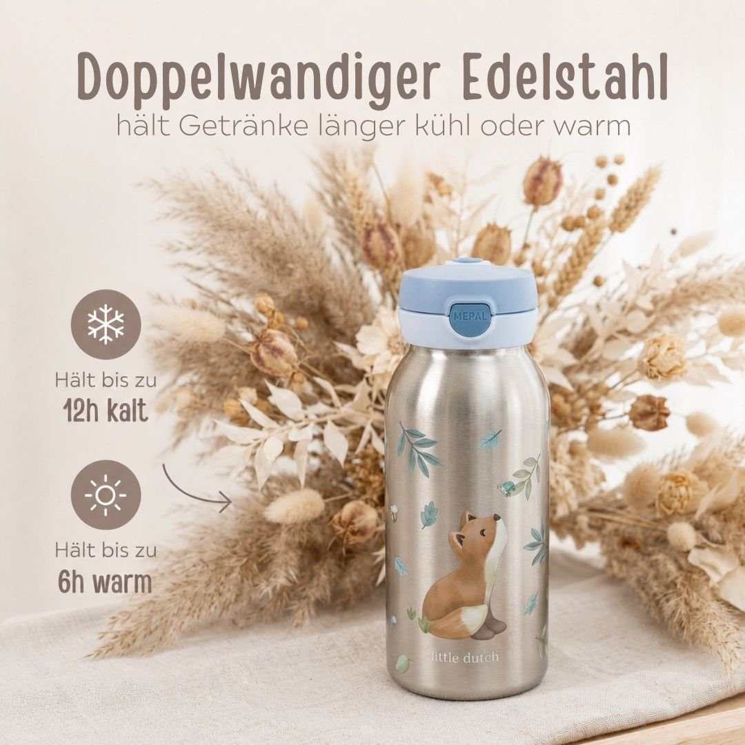 MEPAL x Little Dutch Edelstahl Kinder Trinkflasche Pop-up personalisiert - wunderwunsch